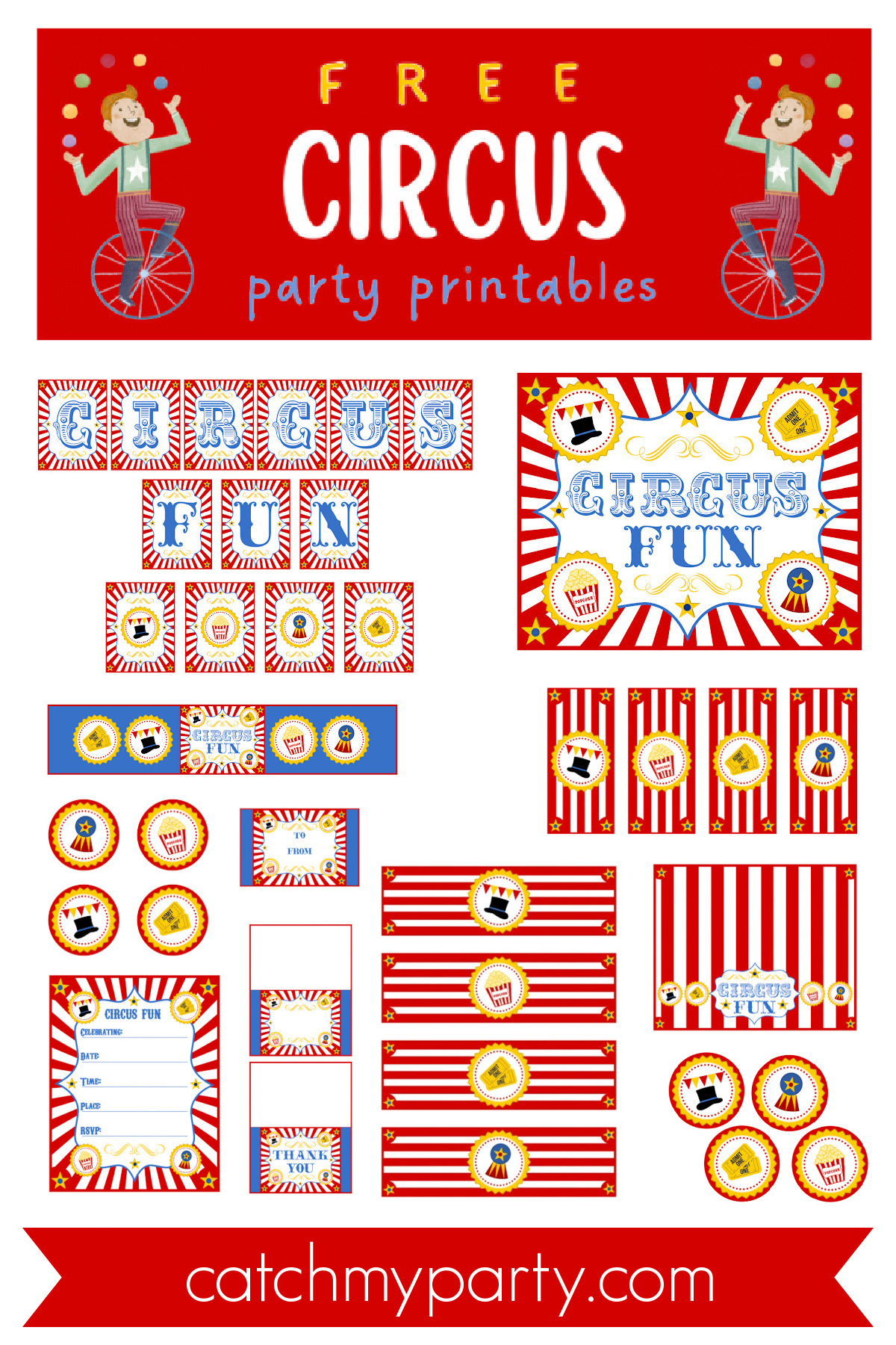 Retro Circus Party Printables (Free Download)! | Catch My Party inside Free Printable Circus Activities