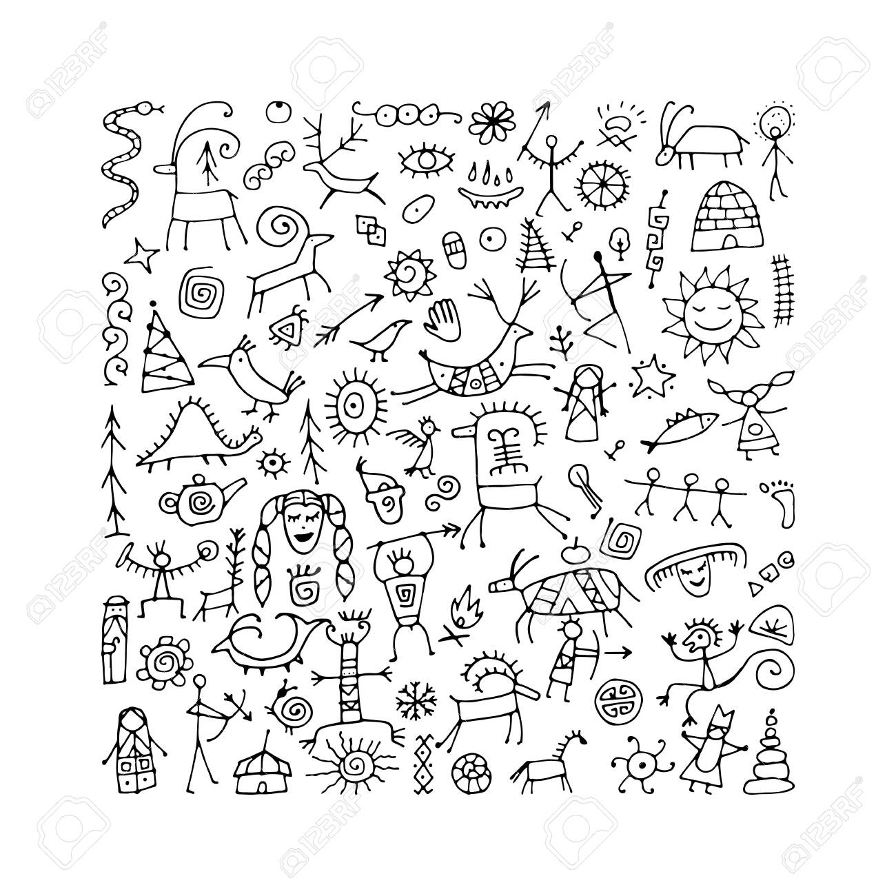 Rock Paintings Background, Sketch For Your Design. Vector throughout Free Printable Patterns For Rock Painting
