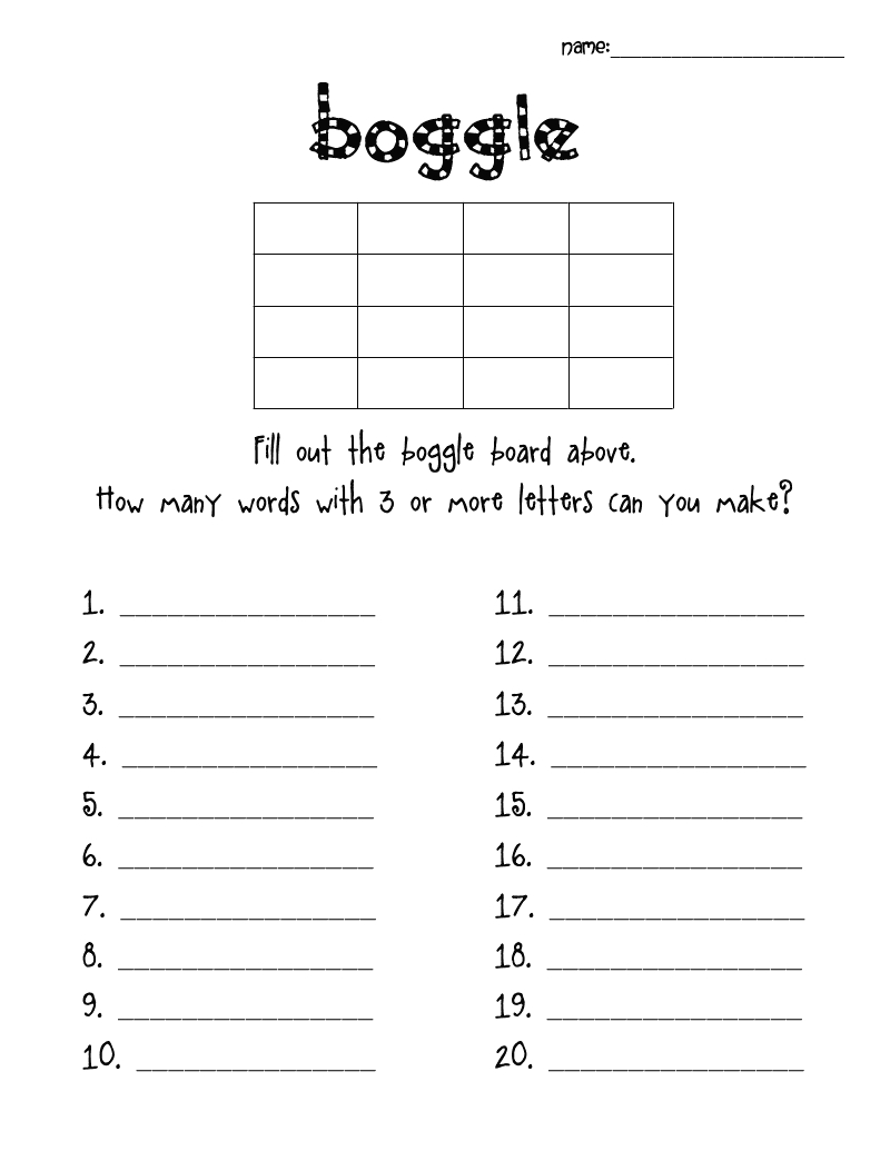 School Day Love: Boggle with Free Printable Boggle Boards