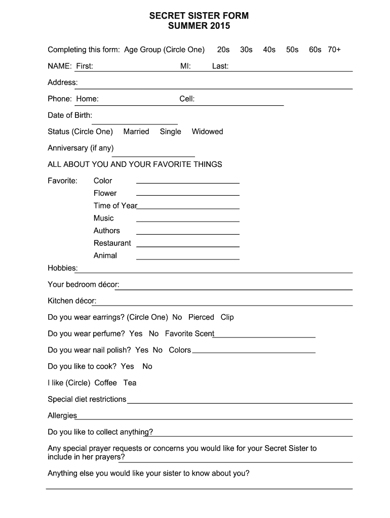 Secret Sister Questionnaire: Fill Out &amp;amp; Sign Online | Dochub in Free Printable Secret Sister Forms