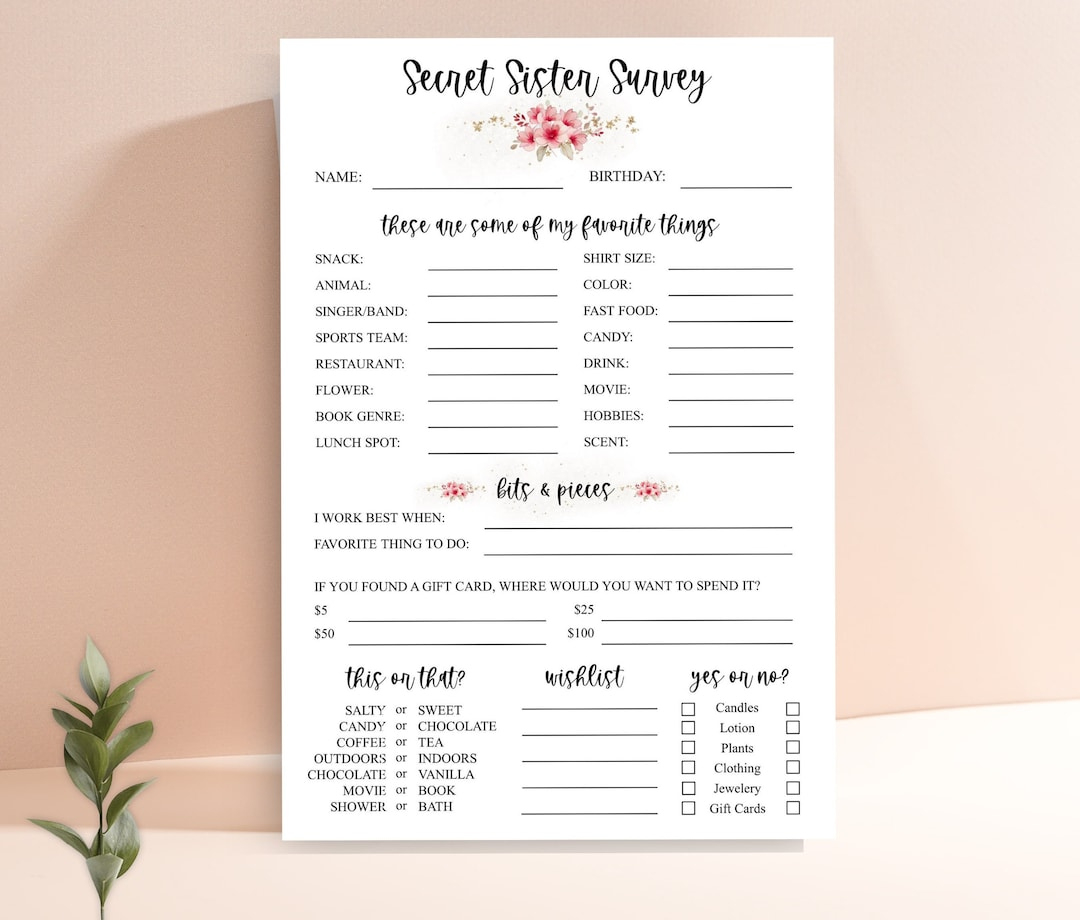 Secret Sister Questionnaire Get To Know You Template Secret Sister in Free Printable Secret Sister Questionnaire