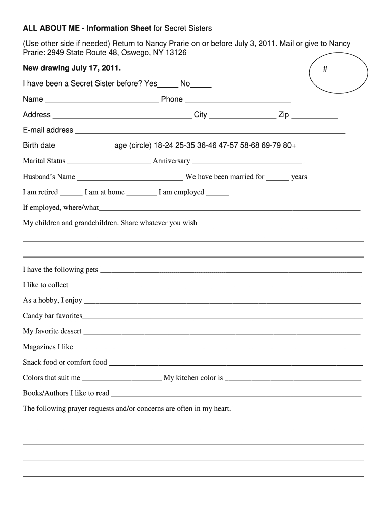 Secret Sister Questionnaire Printable - Fill Online, Printable with regard to Free Printable Secret Sister Questionnaire