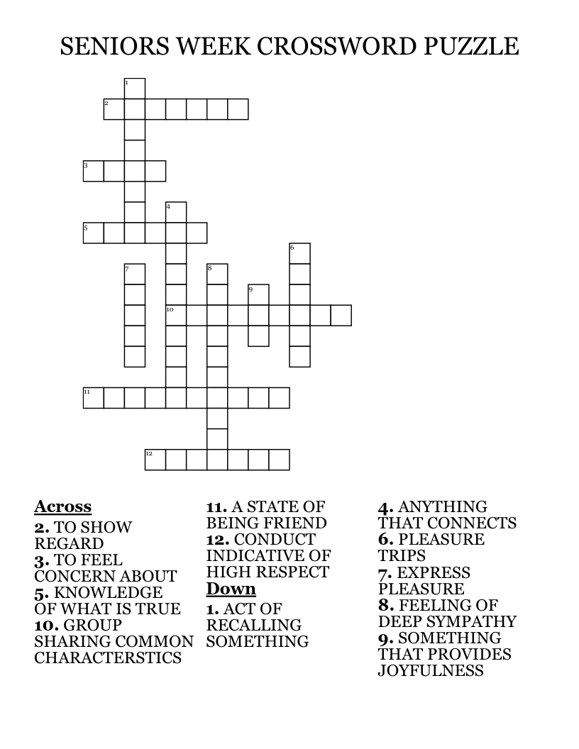 Seniors Week Crossword Puzzle - Wordmint regarding Free Printable Crosswords For The Elderly