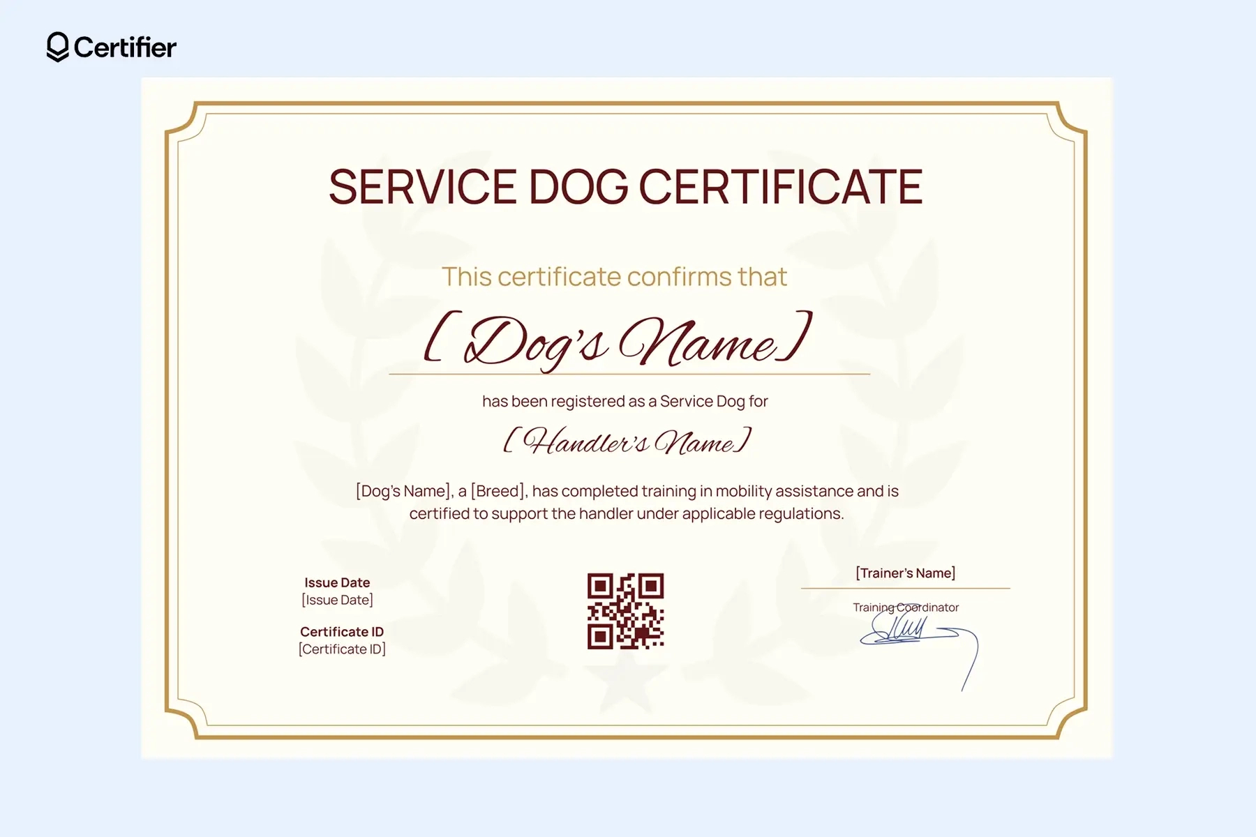 Service Dog Certificate Templates: Free &amp;amp; Customizable throughout Free Printable Service Dog Certificate