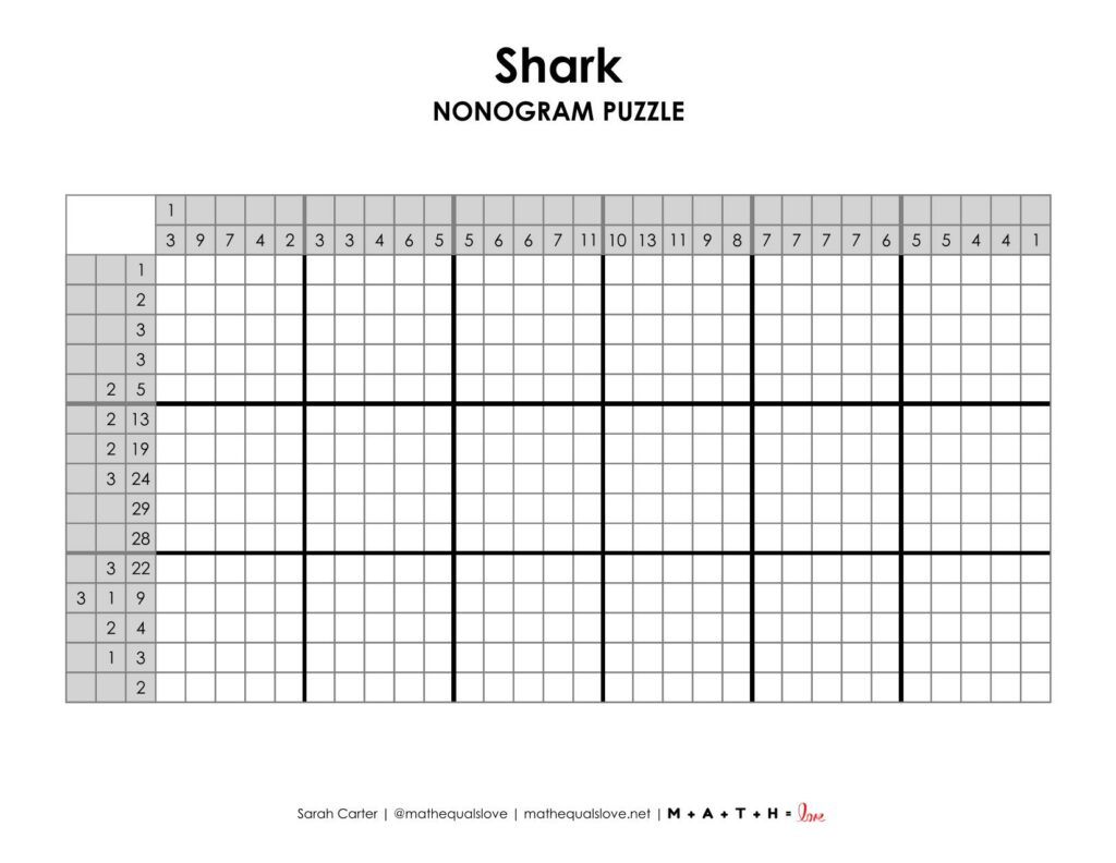 Shark Nonogram Puzzle | Math = Love regarding Free Printable Nonograms