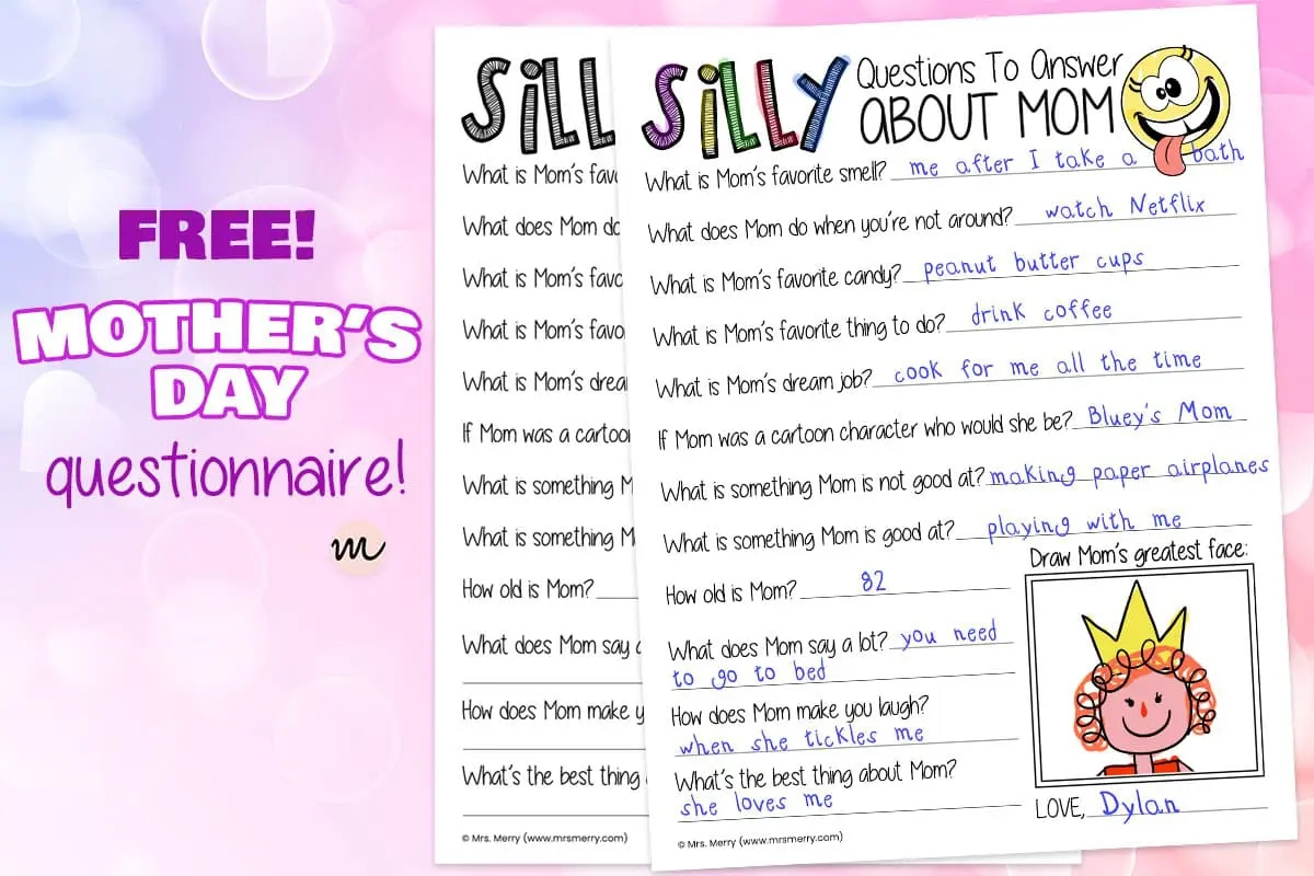 Silly Mother&amp;#039;S Day Questionnaire Printable | Mrs. Merry with Mothers Day Quiz Free and Printable