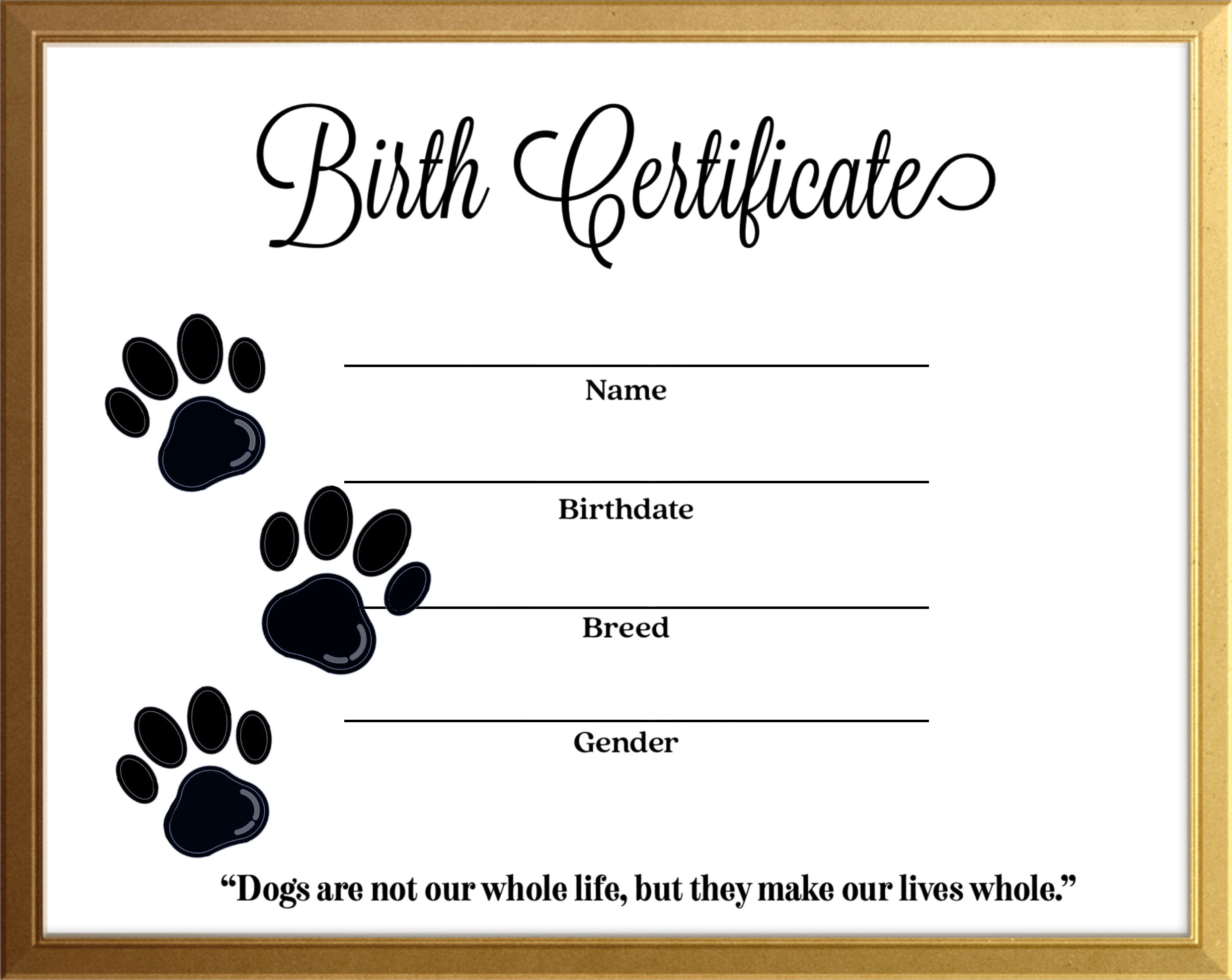 Simple Dog Canine Birth Certificate Instant Download Printable regarding Printable Free Puppy Birth Certificate Template