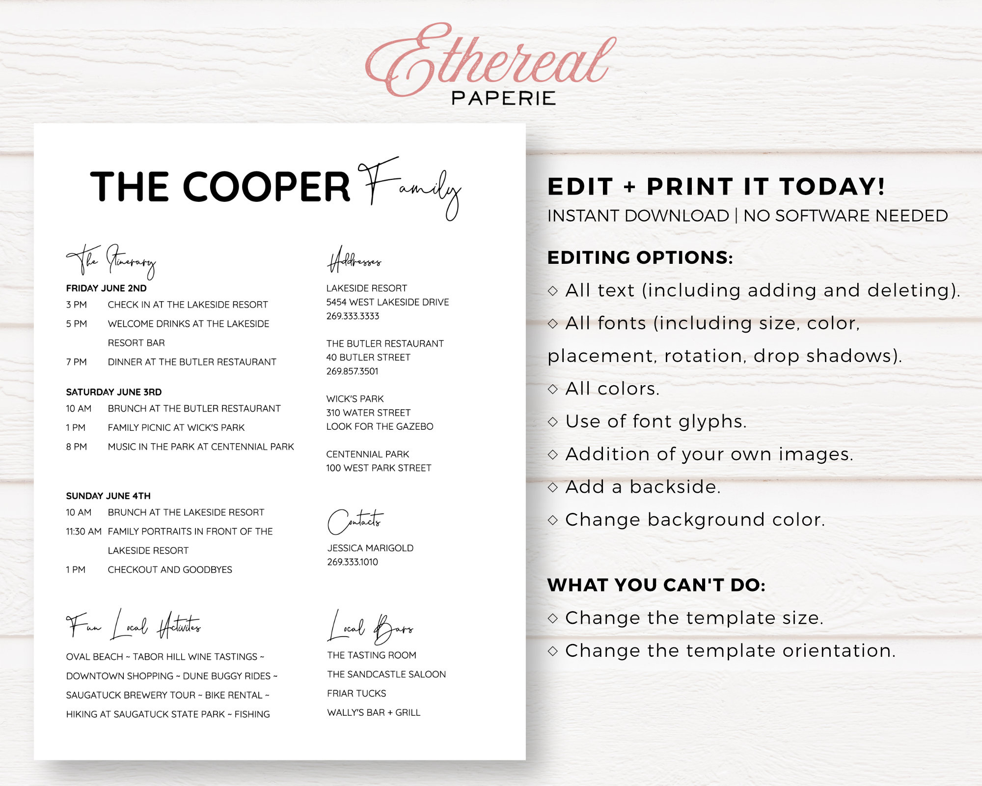 Simple Family Reunion Editable Customizable Event Itinerary + for Family Reunion Itinerary Template Free