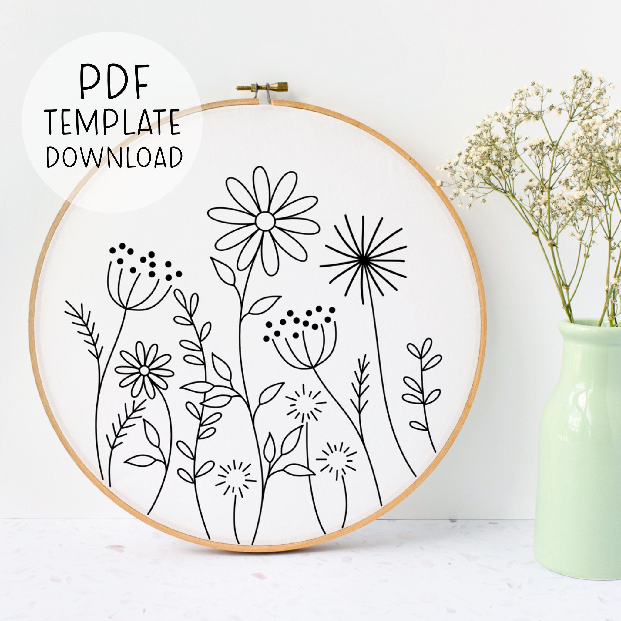 Simple Wildflowers Embroidery Pattern Instant Download, Beginner inside Free Printable Wildflower Stitchery Patterns