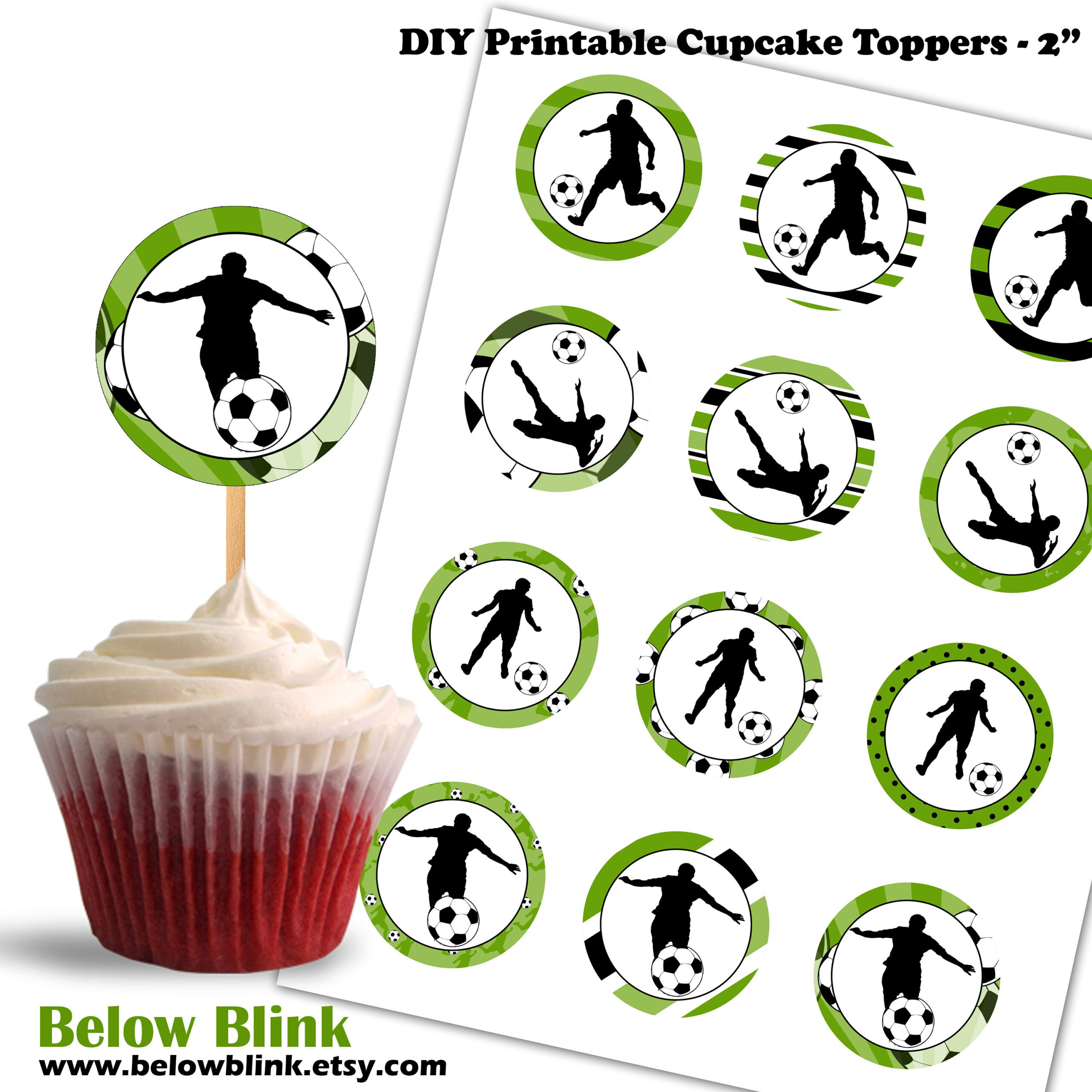 Soccer Cupcake Toppers, Birthday Printable Cupcake Toppers, Soccer throughout Free Printable Football Cupcake Toppers