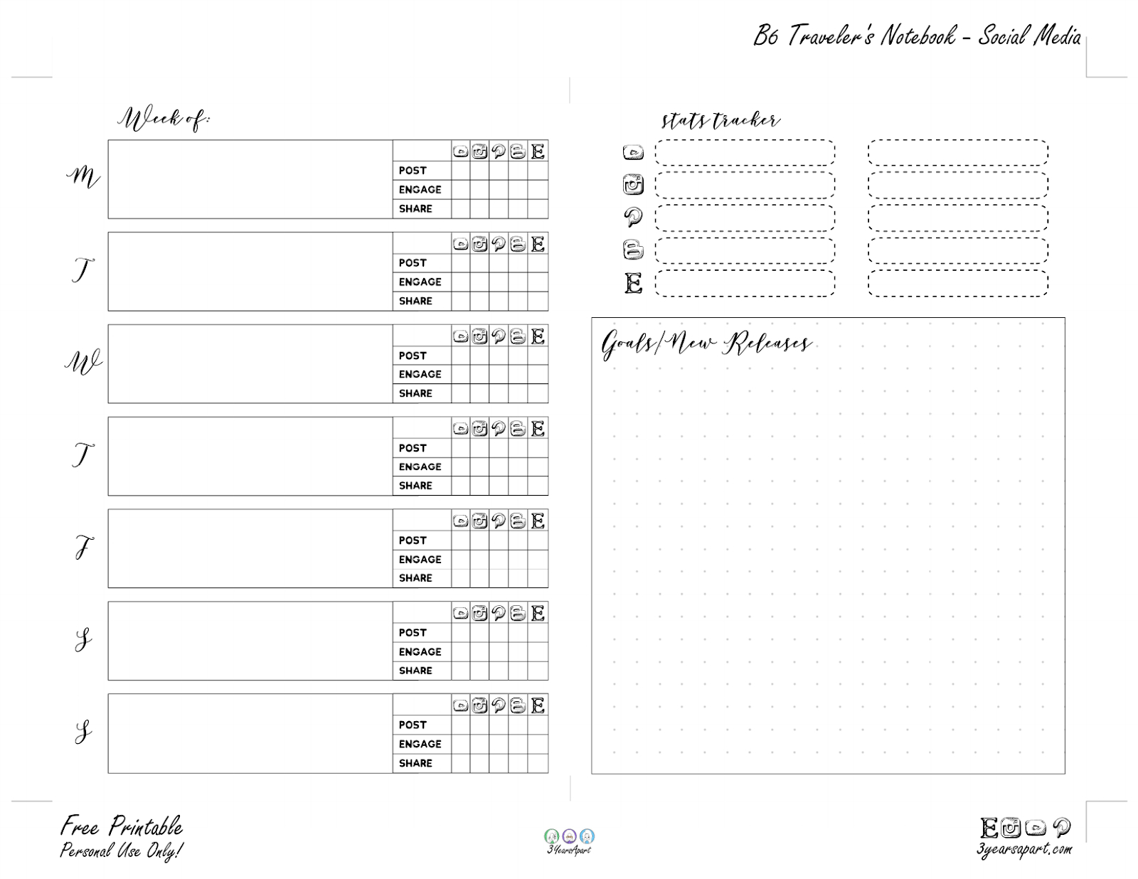 Social Media Planner Inserts | Free Printable For Traveler&amp;#039;S pertaining to Midori Inserts Free Printable