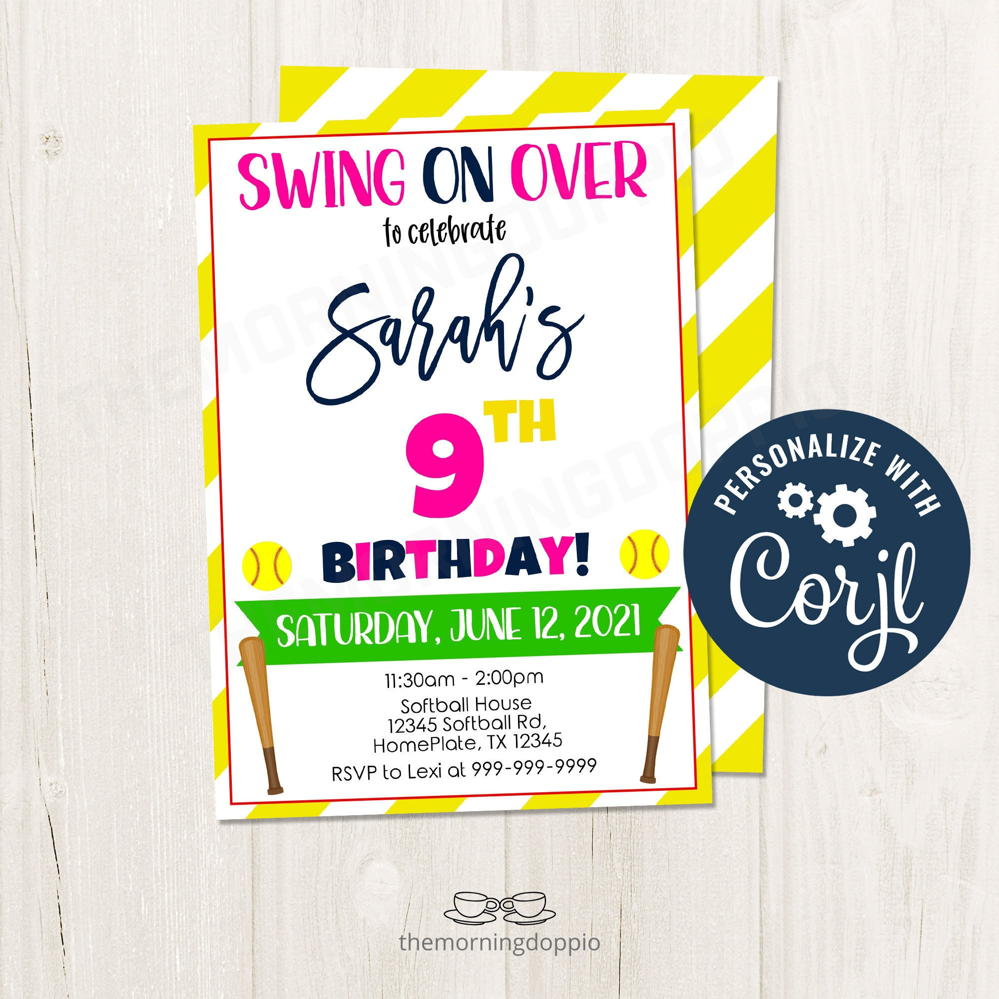Softball Birthday Party Invitation Digital Editable Template regarding Free Printable Softball Party Invitations