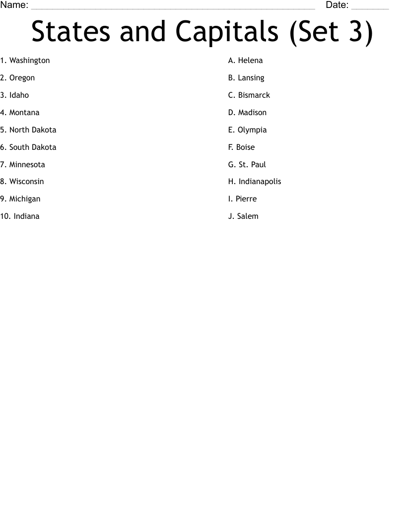 States And Capitals Quiz Worksheet - Wordmint regarding Free Printable State Capitals Quiz