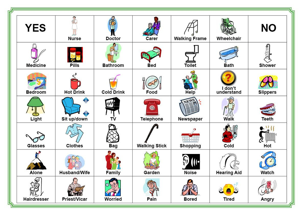 Stroke Help with Free Printable Communication Boards For Stroke Patients