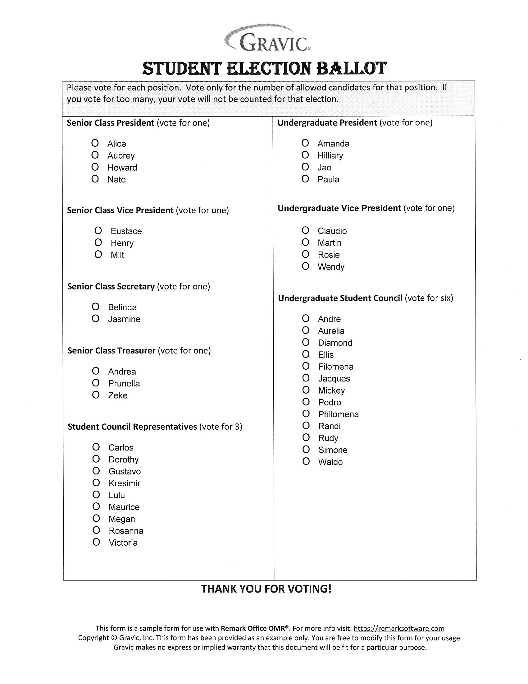 Student Election Ballot · Remark Software in Free Editable Voting Ballot Template