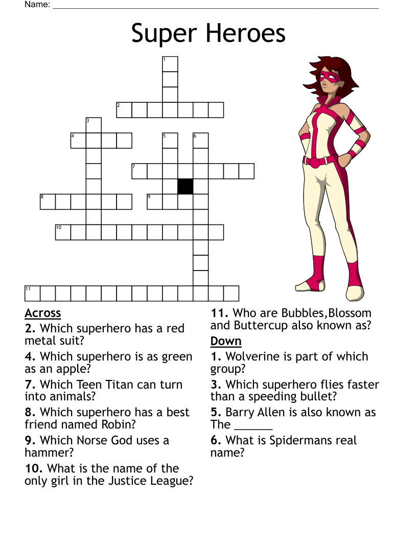 Super Heroes Crossword - Wordmint inside Free Printable Superhero Crosswords