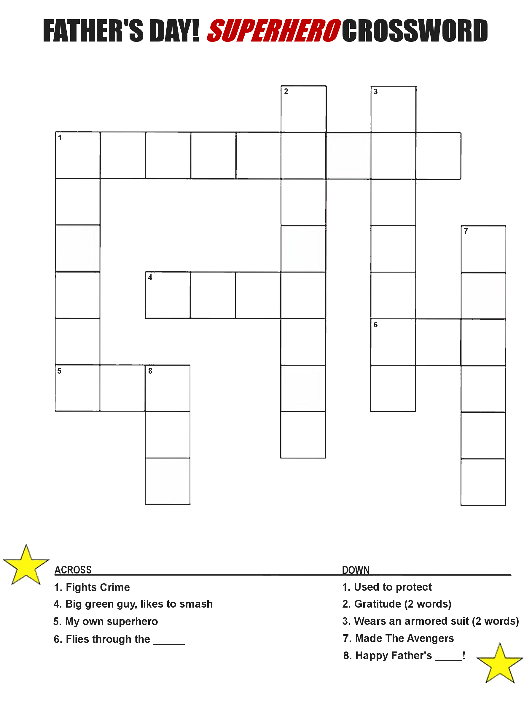 Superhero Father&amp;#039;S Day Crossword Printable - Our Kid Things inside Free Printable Superhero Crosswords