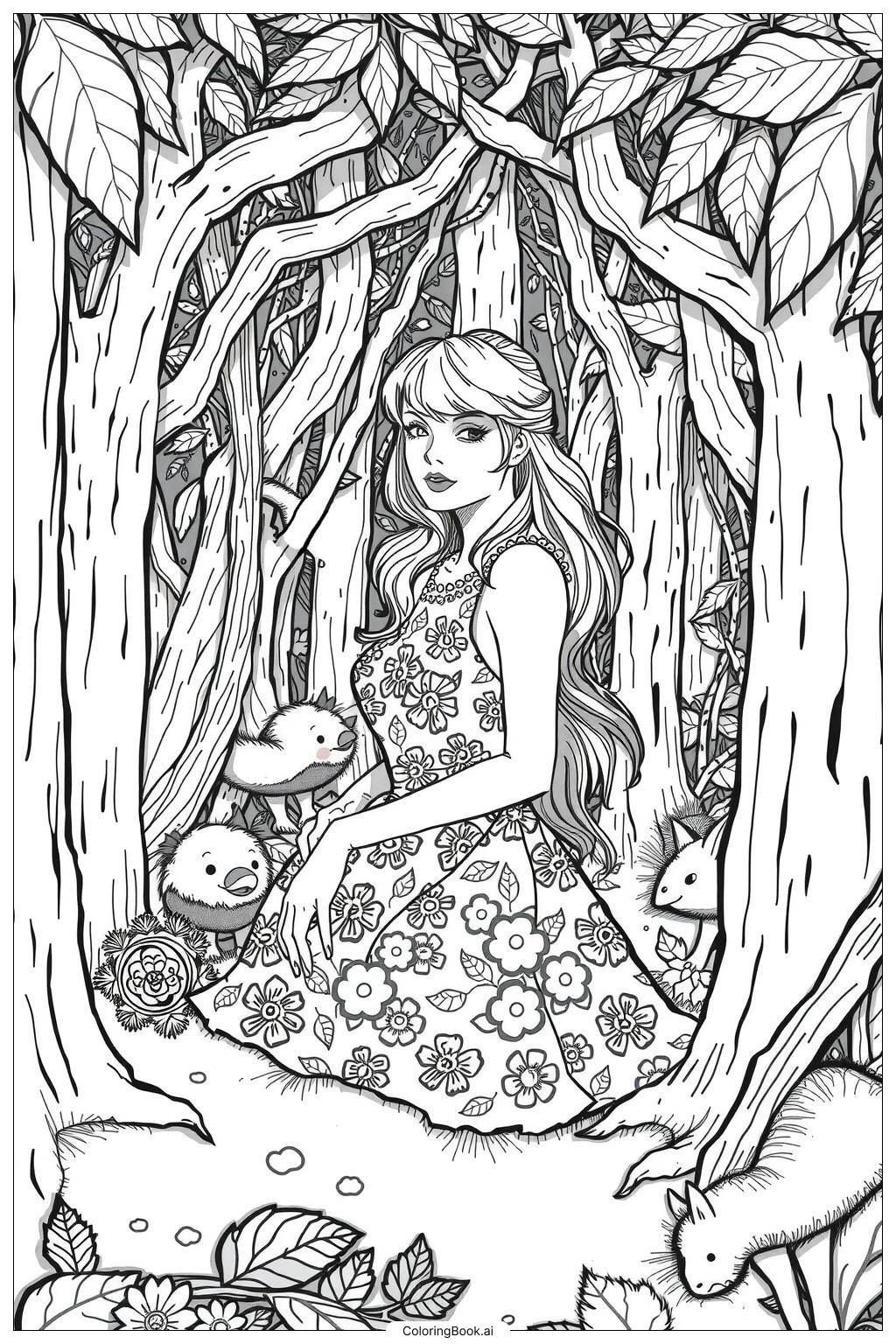 Taylor Swift In A Folklore Forest Coloring Page (Free Pdf&amp;amp;Png intended for Free Printable Folktales