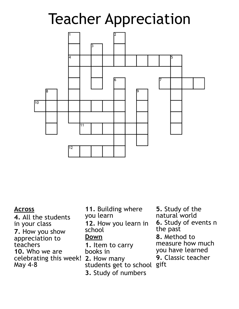 Teacher Appreciation Crossword - Wordmint inside Free Printable Crossword Maker For Teachers