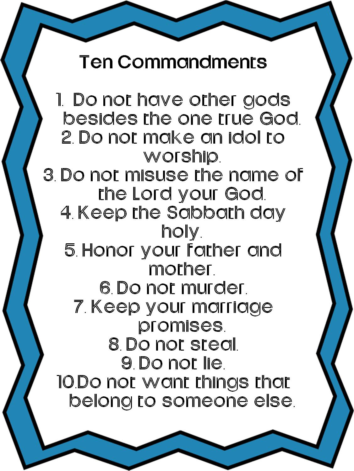 Ten Commandments For Kids- Simple 10 Commandments Printable with 10 Commandments Free Printable