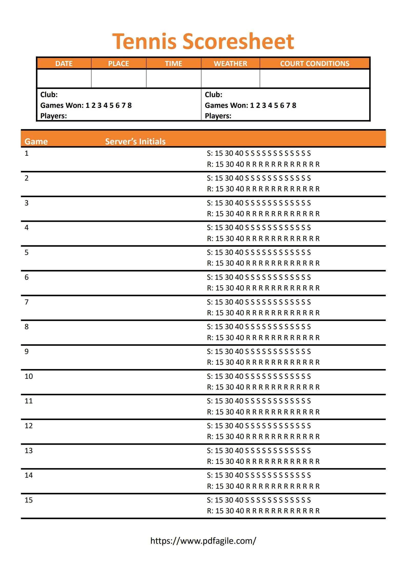 Tennis Scoresheet Template | Pdf Agile with regard to Free Printable Tennis Score Sheets