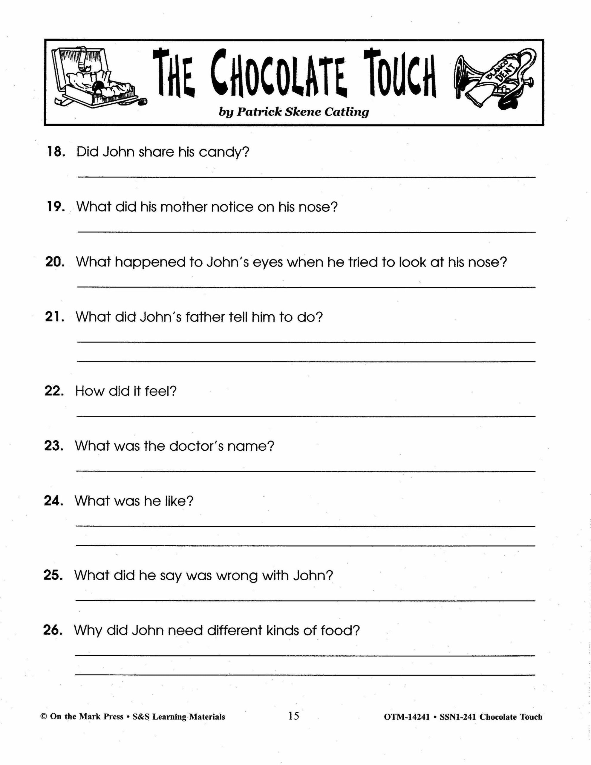 The Chocolate Touch: Chapters 9 And 10 Vocabulary Worksheet regarding Free Chocolate Touch Printables