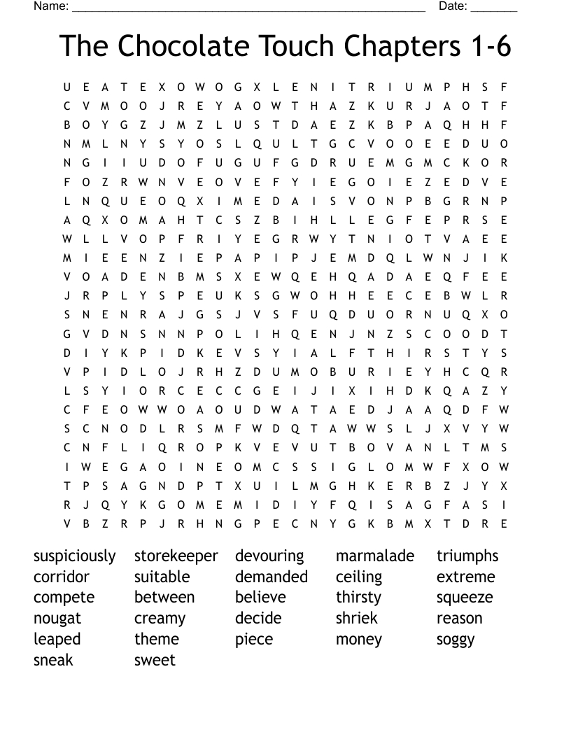 The Chocolate Touch Find Word Search - Wordmint intended for Free Chocolate Touch Printables
