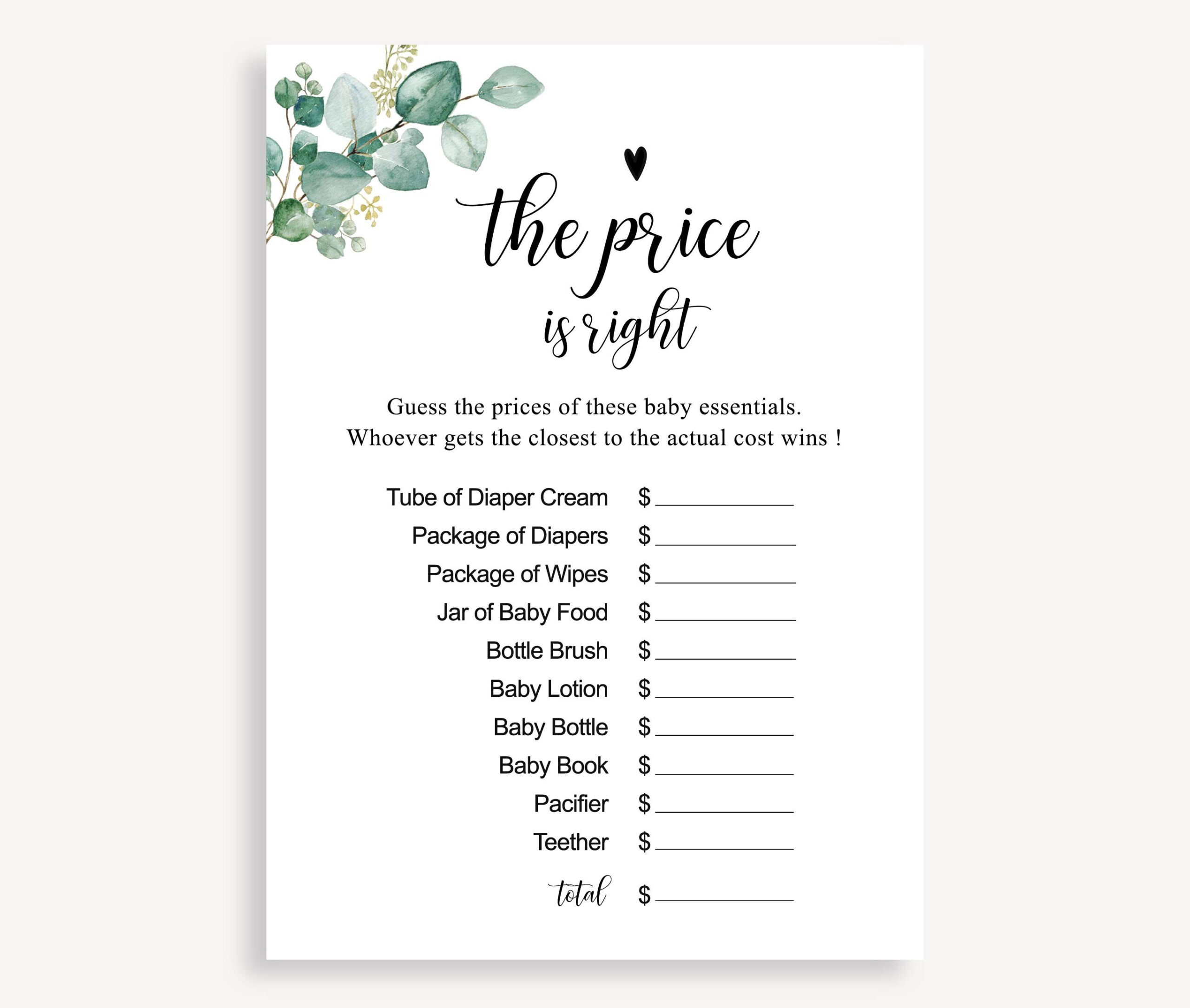 The Price Is Right Game Template, Editable Baby Shower Game with Price is Right Game Template Free