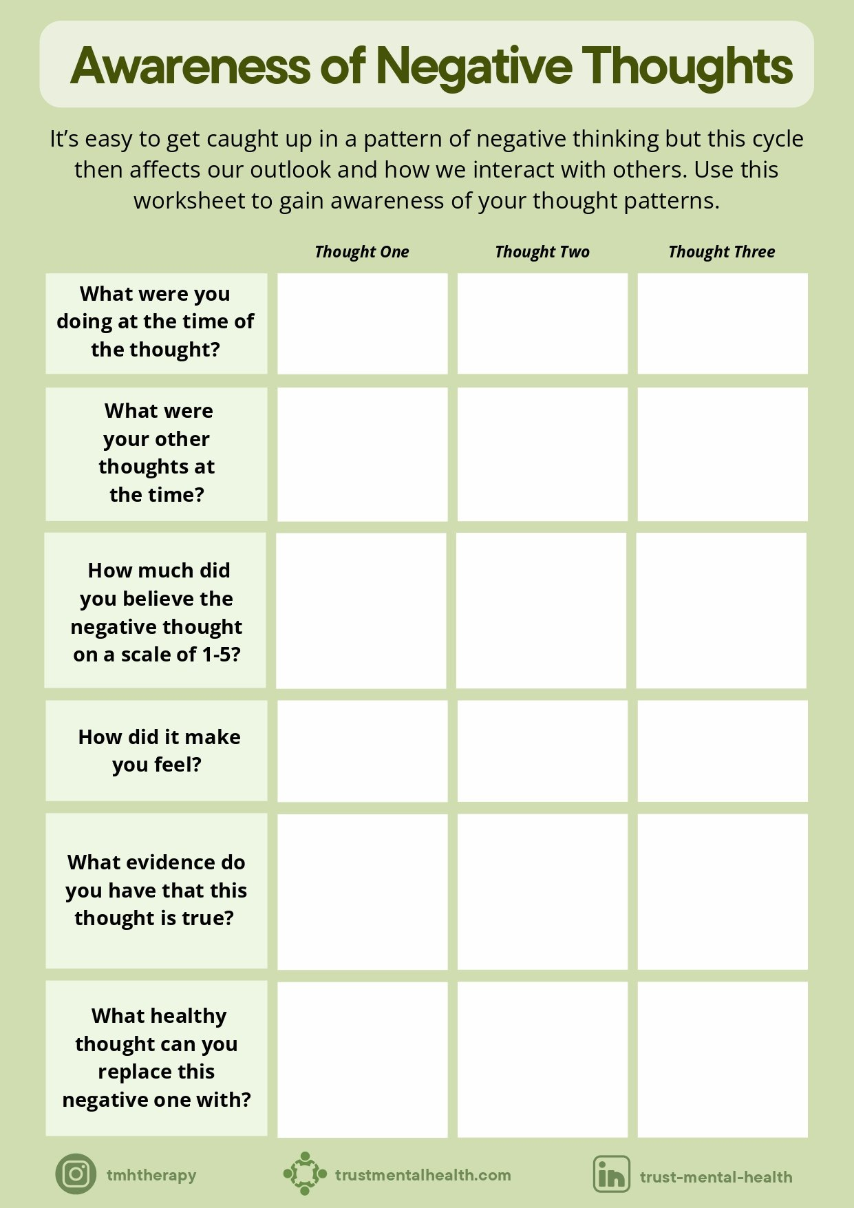 Therapy Worksheets | Cbt Worksheets | Trust Mental Health with Free Mental Health Printables