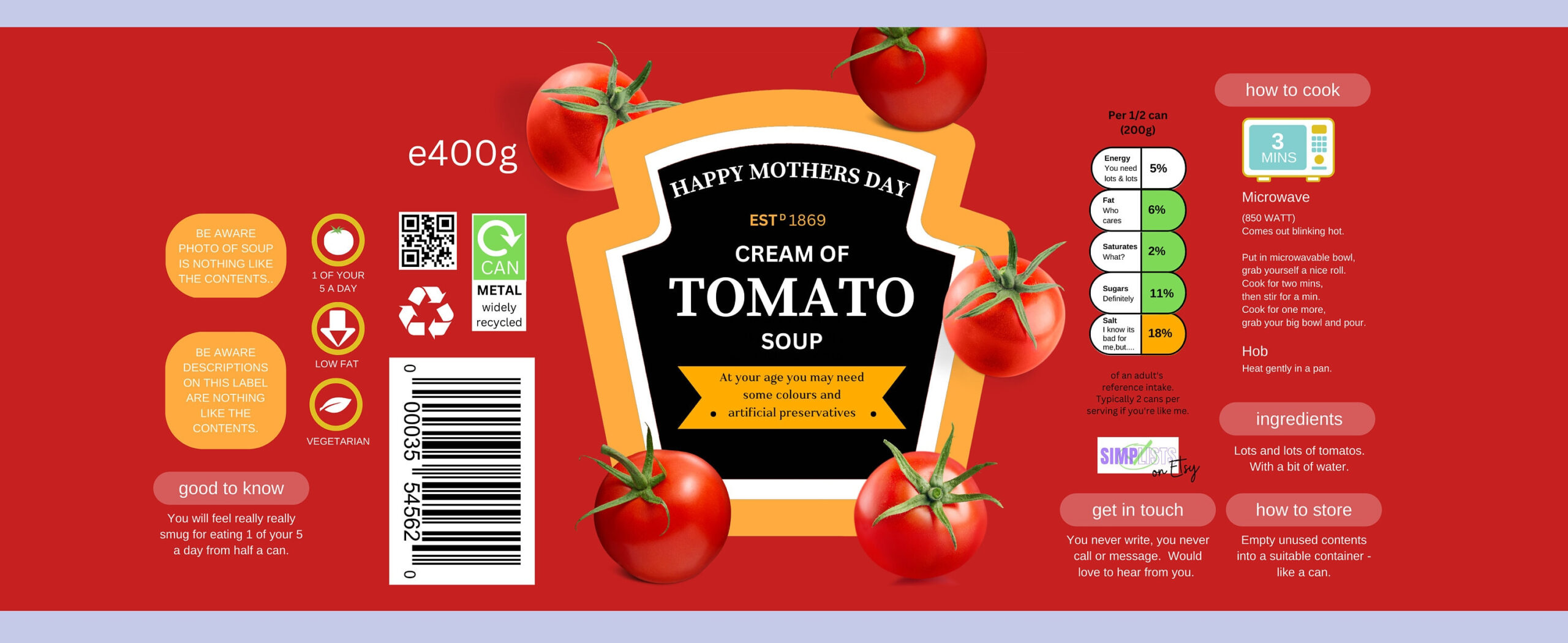 Tomato Soup Can Label Pdf Download - Etsy Uk inside Free Soup Can Label Template
