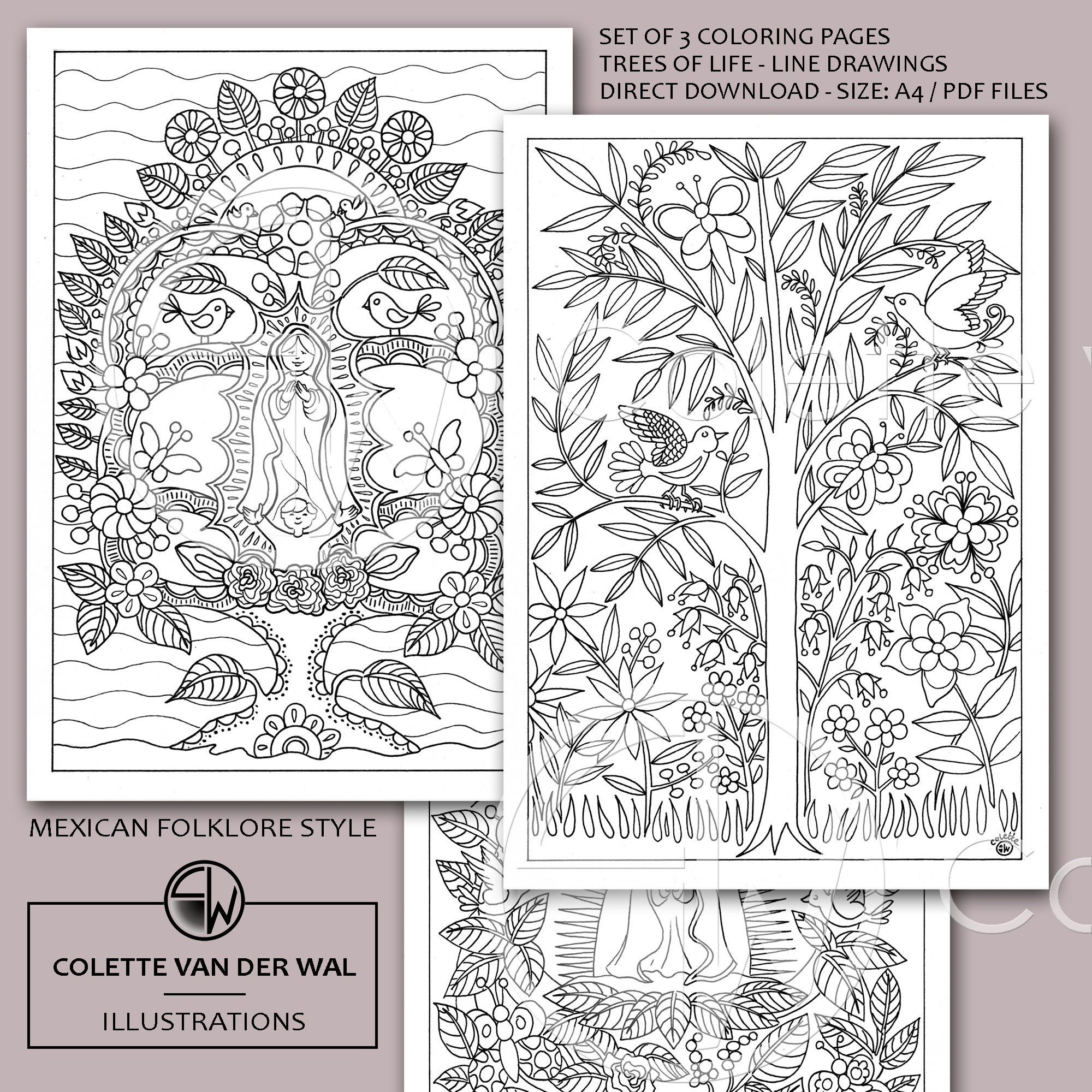 Trees Of Life Malvorlagen Für Erwachsene - 3 Handgezeichnete A4 Pdf Illustrationen Zum Ausdrucken - Sofortiger Download - Entspannende Ausmalbilder regarding Free Printable Folktales