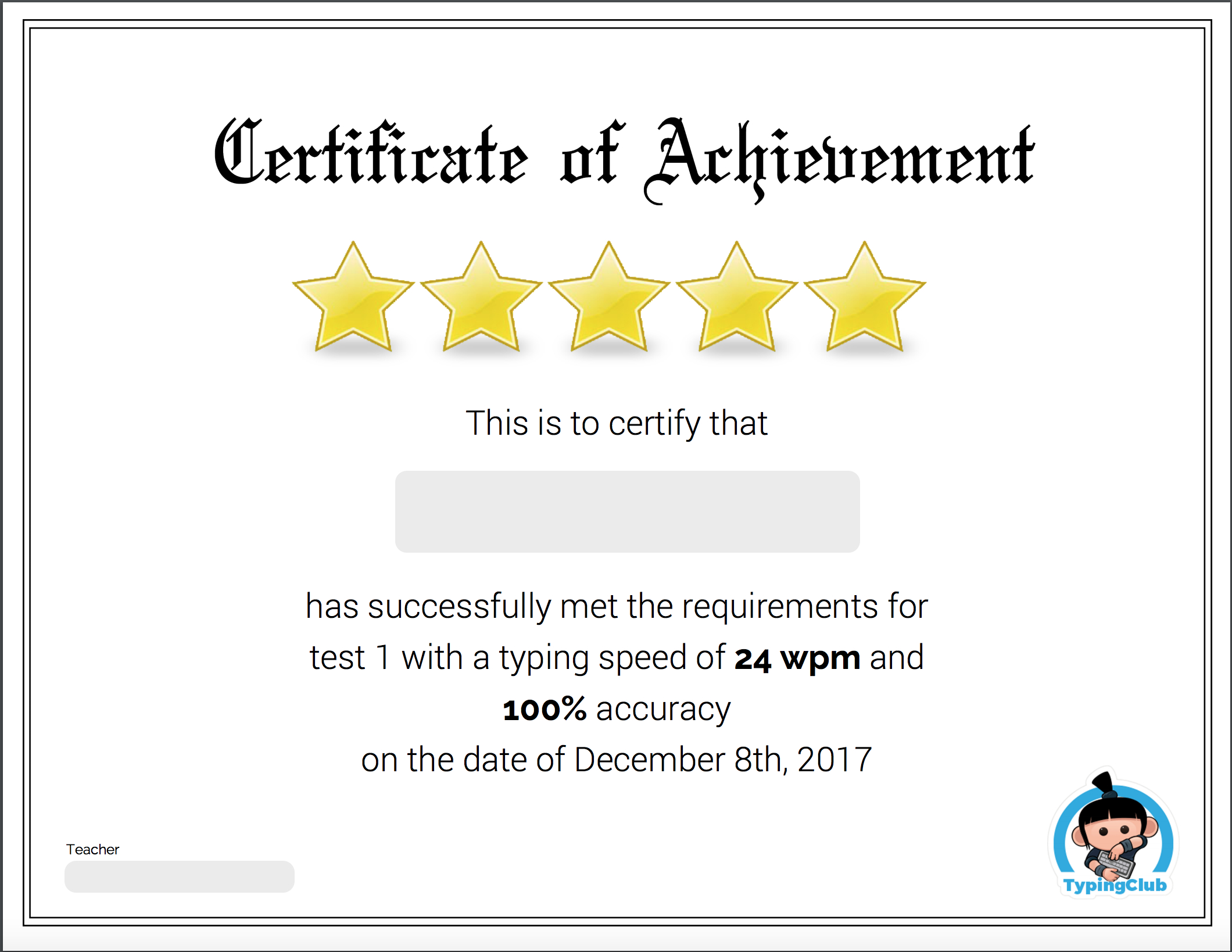 Typing Certificates - Typingclub inside Free Typing Test With Printable Results
