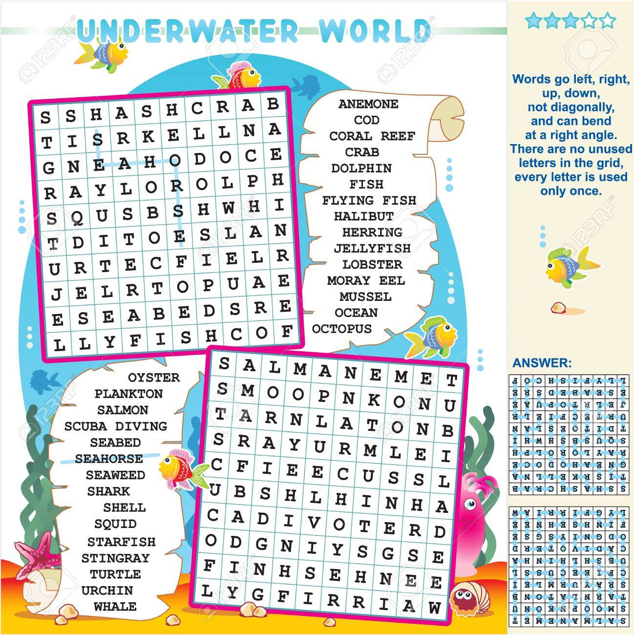 Underwater World Zigzag Word Search Puzzle, Answer Included pertaining to Free Printable Zigzag Word Search Puzzles
