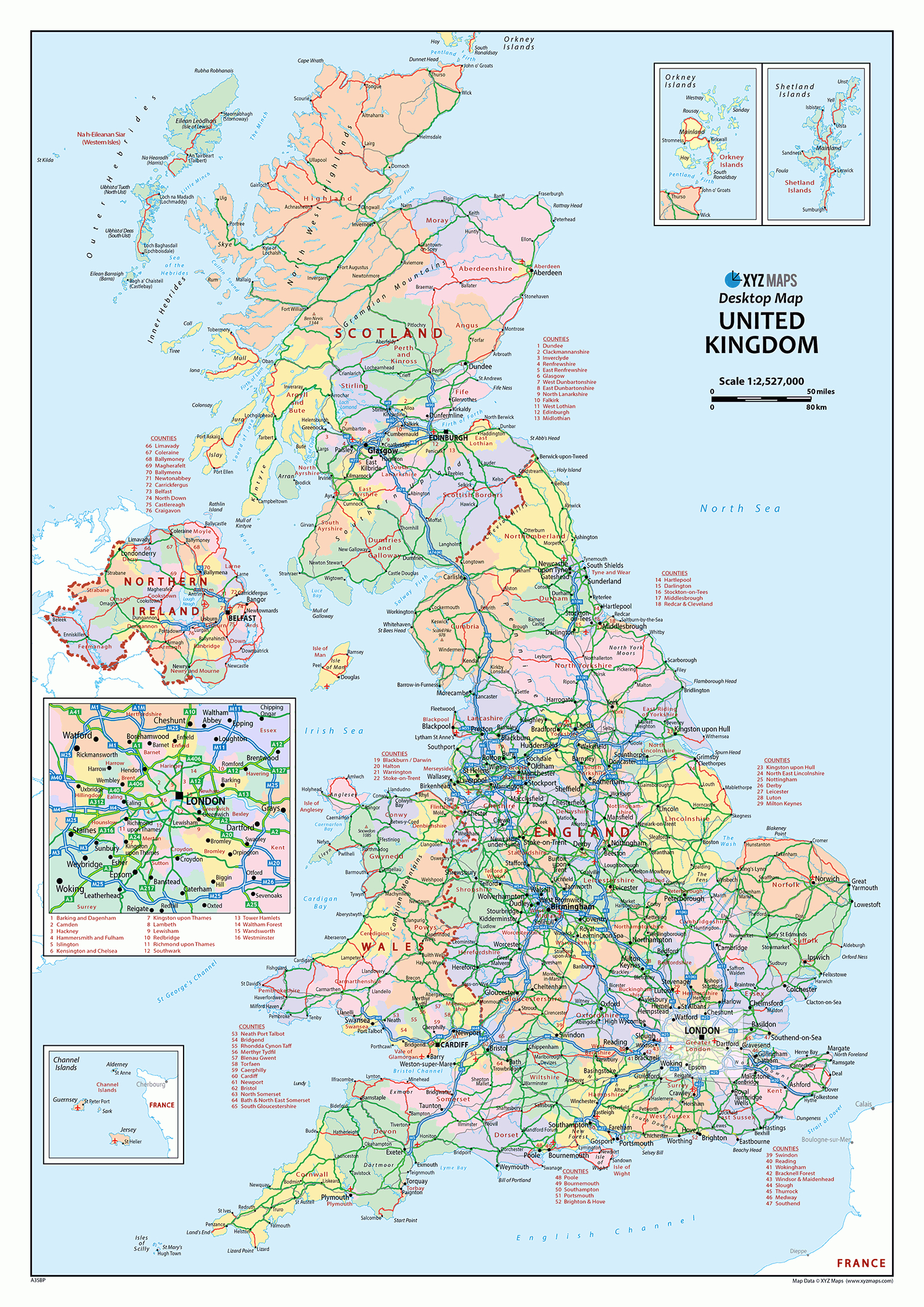 United Kingdom Political Desktop Map, A3 Size : Xyz Maps with regard to Uk Map Printable Free