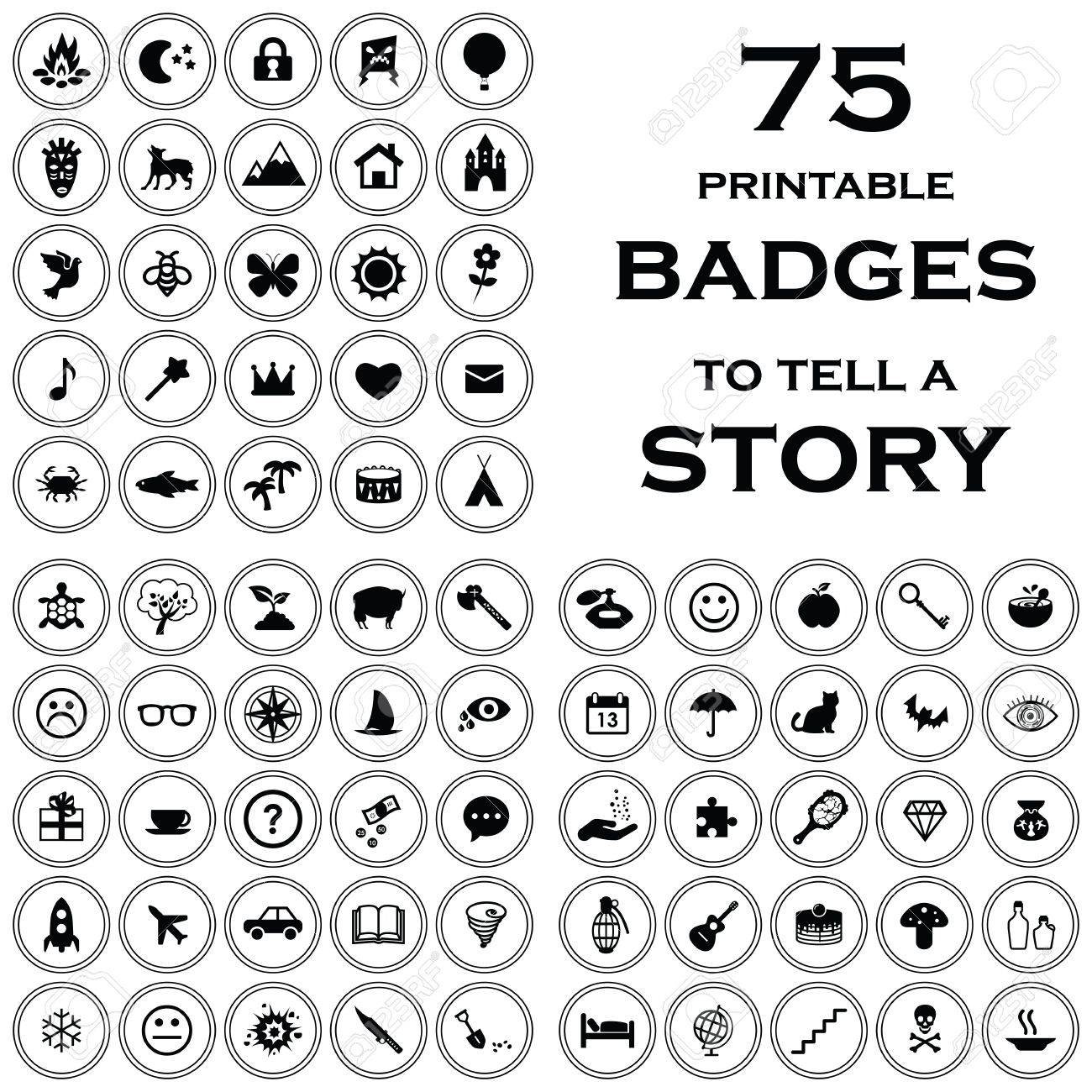 Vector Illustration Of Printable Black And White Badges With with regard to Free Printable Picture Symbols
