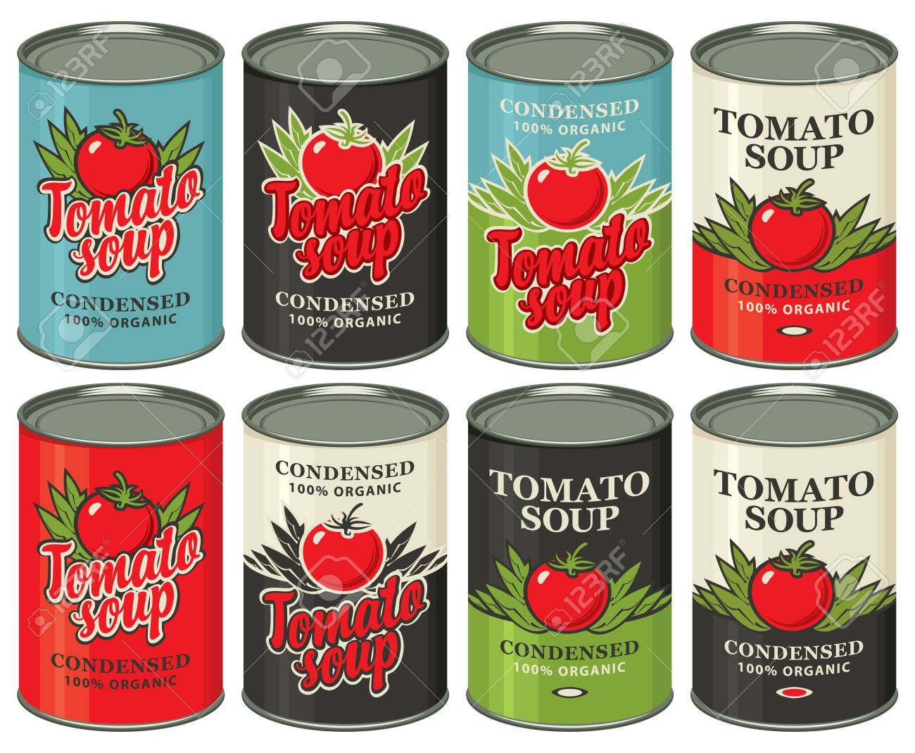 Vector Set Of Tin Cans With Various Labels For Condensed Tomato in Free Soup Can Label Template