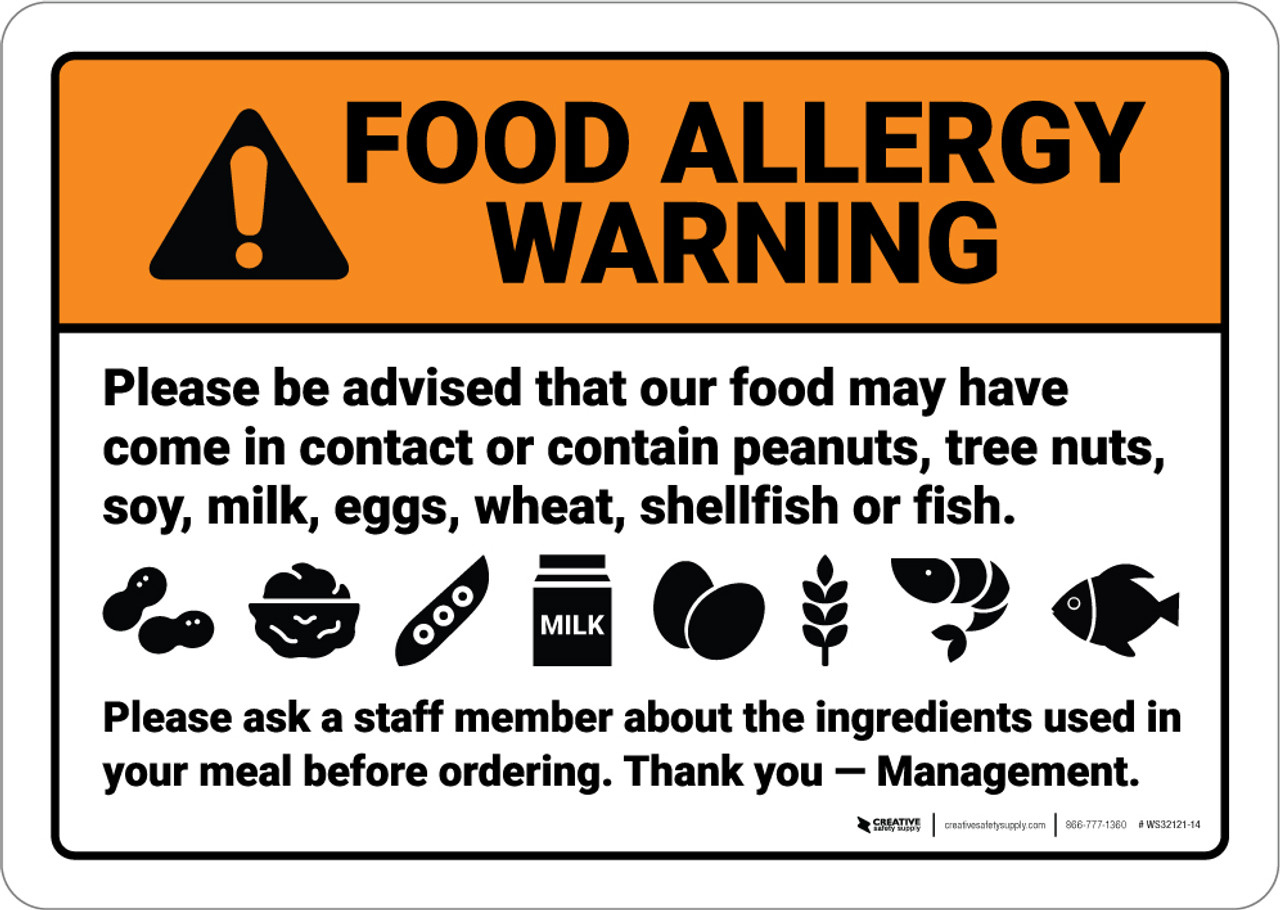 Warning: Food Allergy Warning Be Advised Food May Contain - Wall with regard to Free Printable Food Allergy Signs