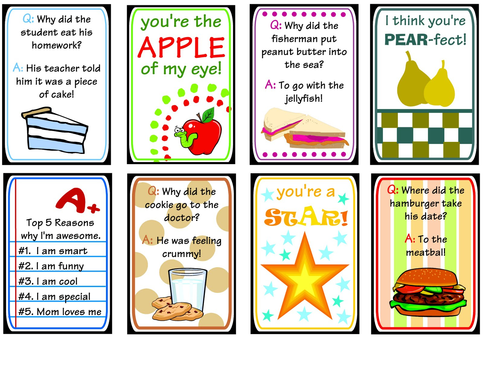 10 Sets Of Free Lunch Box Notes inside Free Lunch Box Notes Printables