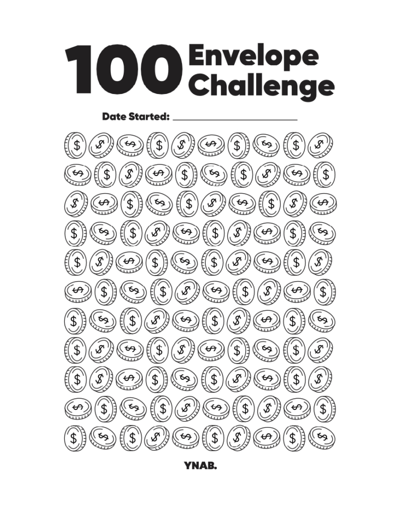 100 Envelope Challenge (With Free Printable!) | Ynab for Free Printable 100 Envelope Challenge Printable