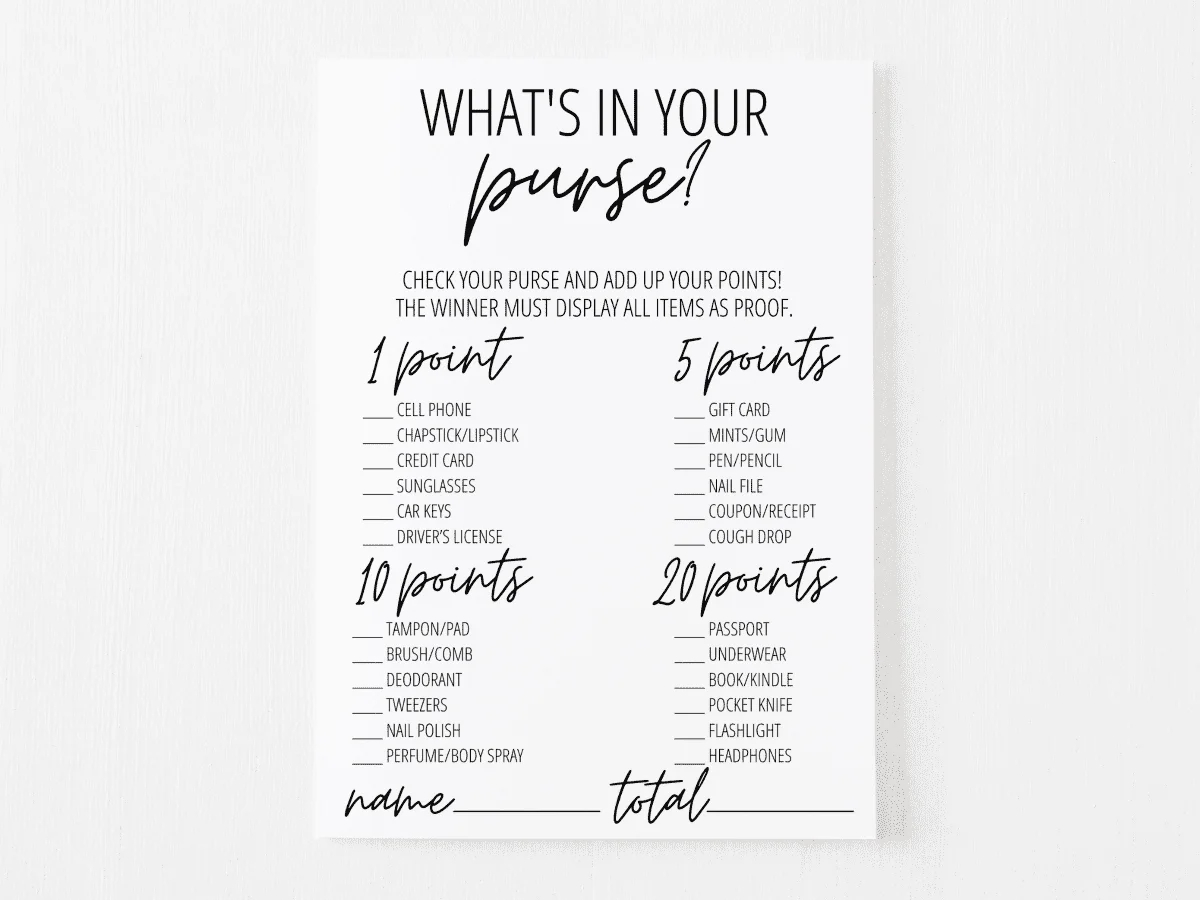 12 Free Printable Bridal Shower Games | Modern Moh intended for What&amp;amp;#039;s in Your Purse Free Printable Game