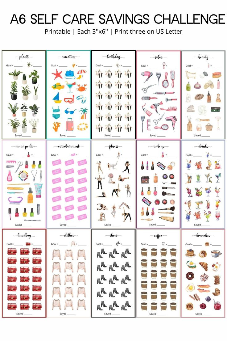 15 Self Care Printable Savings Challenge Bundle A6 Saving Tracker in Free Cash Stuffing Printables
