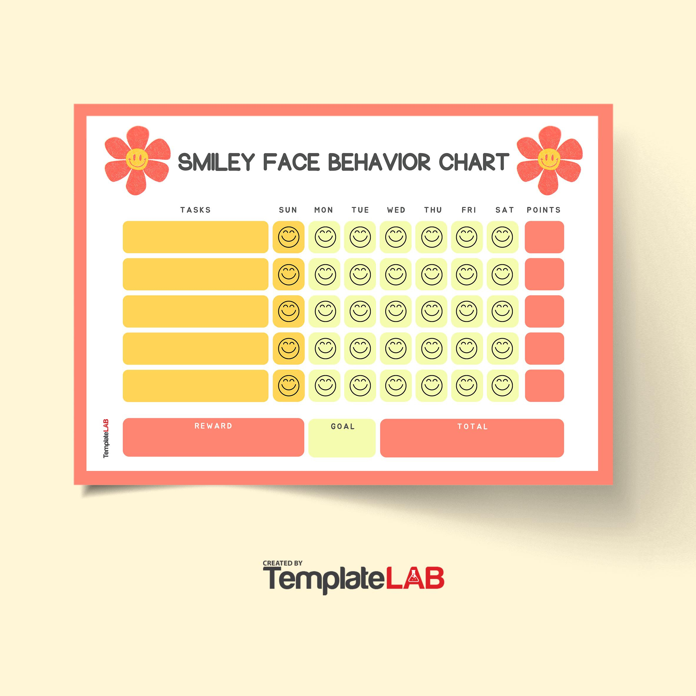 19 Printable Behavior Chart Templates [For Kids] ᐅ Templatelab throughout Free Printable Smiley Face Behavior Charts
