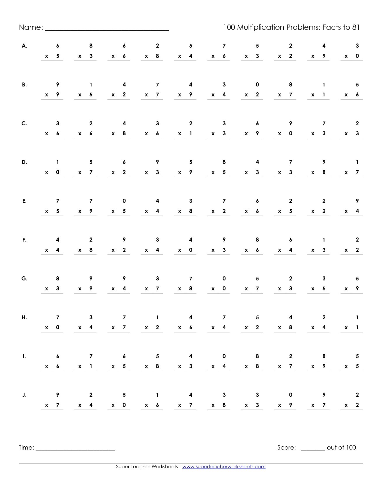 19 Timed Multiplication Worksheets within Multiplication Timed Test Printable 0 12 Free