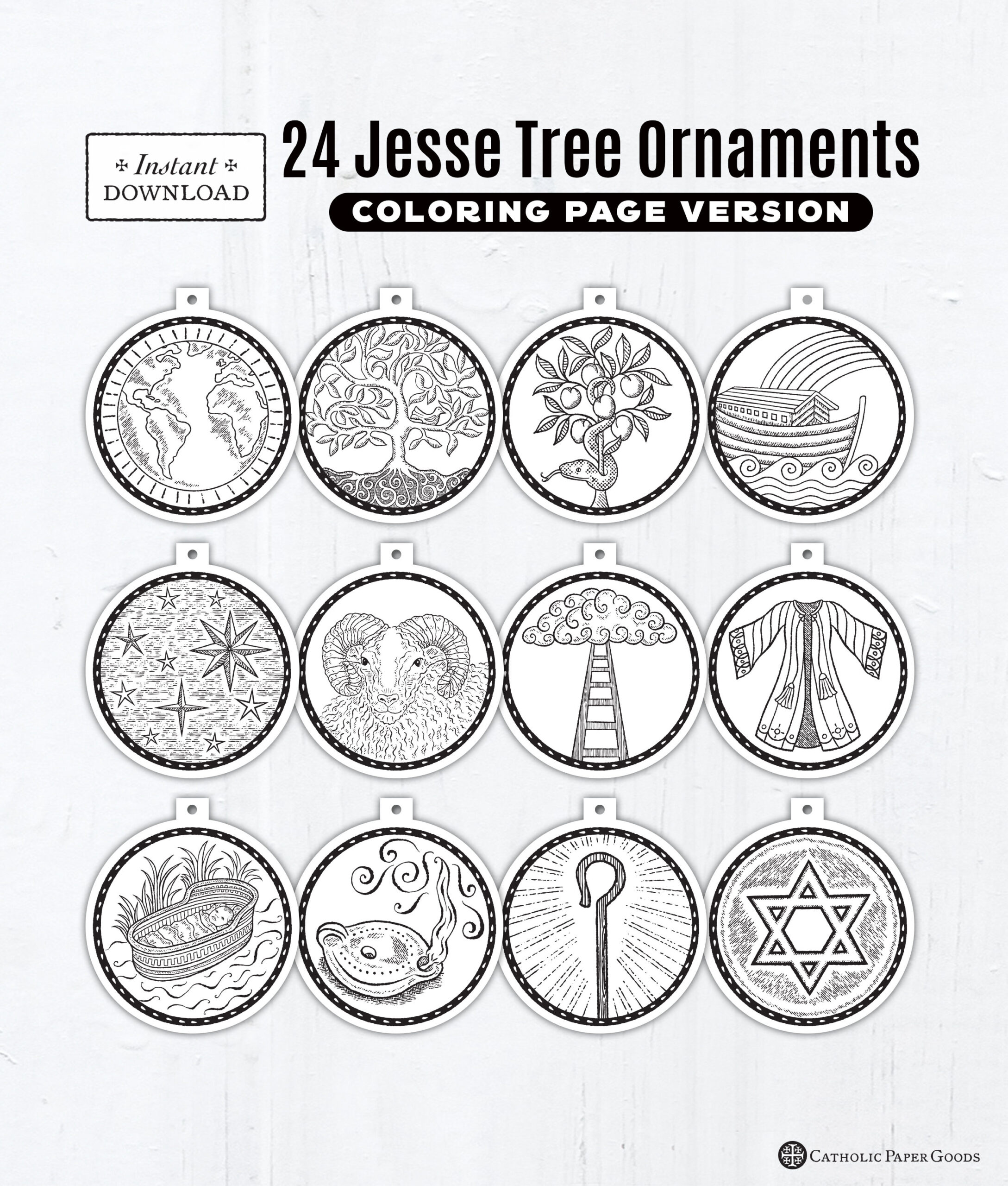 24 Jesse Tree Printable Ornaments Pdf, Coloring Page Ornaments throughout Jesse Tree Free Printable Ornaments