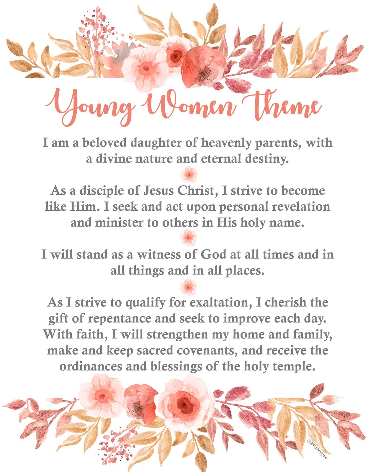 281 Designs: New Lds Young Women Theme Printables within New Lds Yw Theme Free Printable