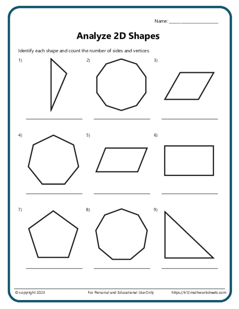 2D Shapes Worksheets in Circle And Hexagon Shapes Worksheet Printable