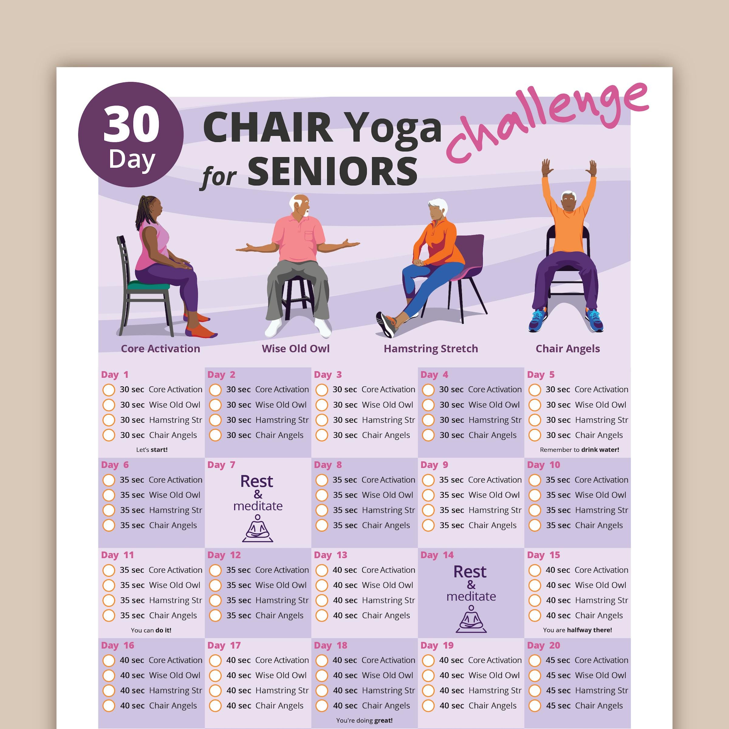 30 Day Chair Yoga For Seniors Challenge | Chair Exercise Guide I intended for Free Chair Yoga For Seniors Printable