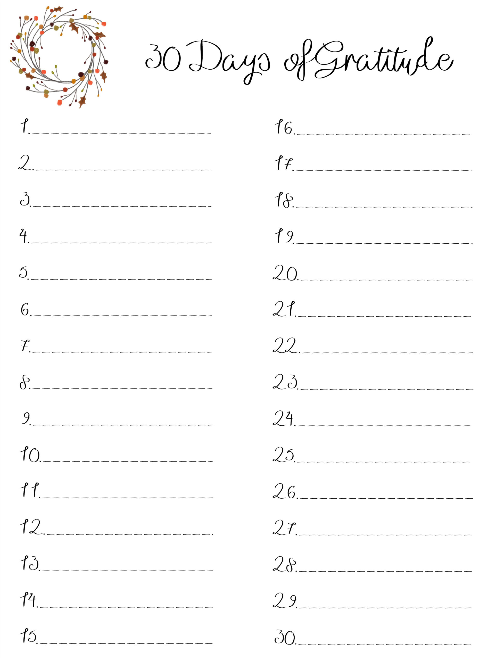 30 Days Of Gratitude {Free Printable} - Beneath My Heart throughout 30 Days of Gratitude Printable