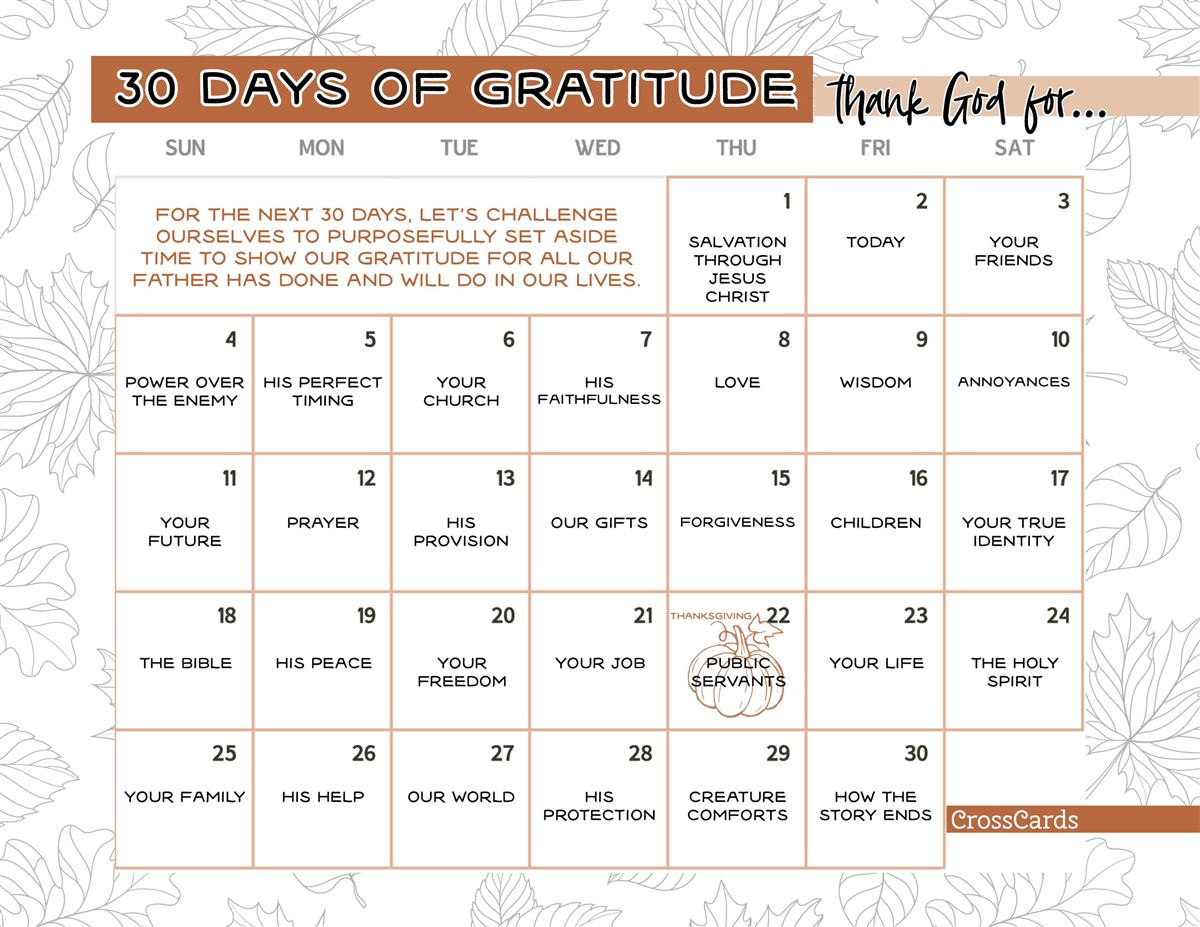 30 Days Of Gratitude Printable - Download Free in 30 Days of Gratitude Printable