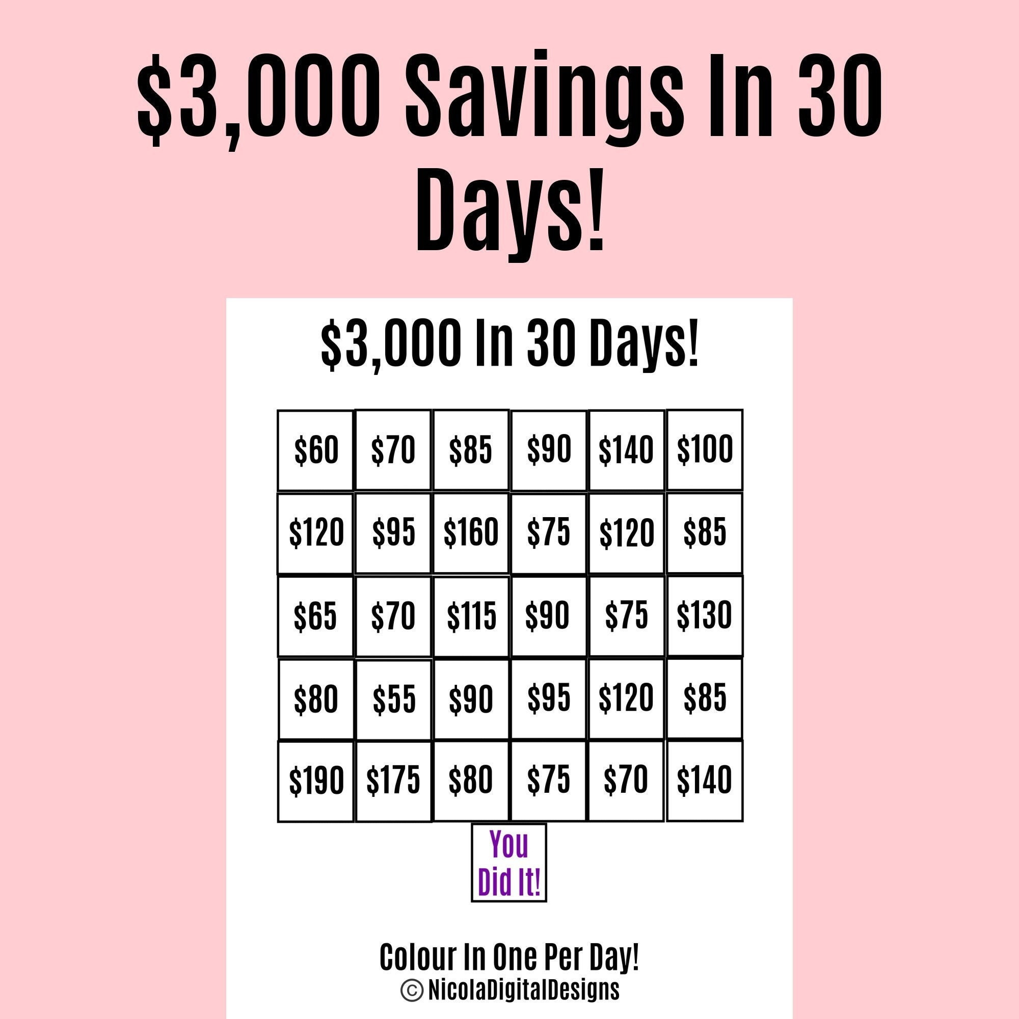 3,000 Money Saving Challenge Printable / Save 3,000 In 30 Days regarding 30 Day Money Saving Challenge Printable